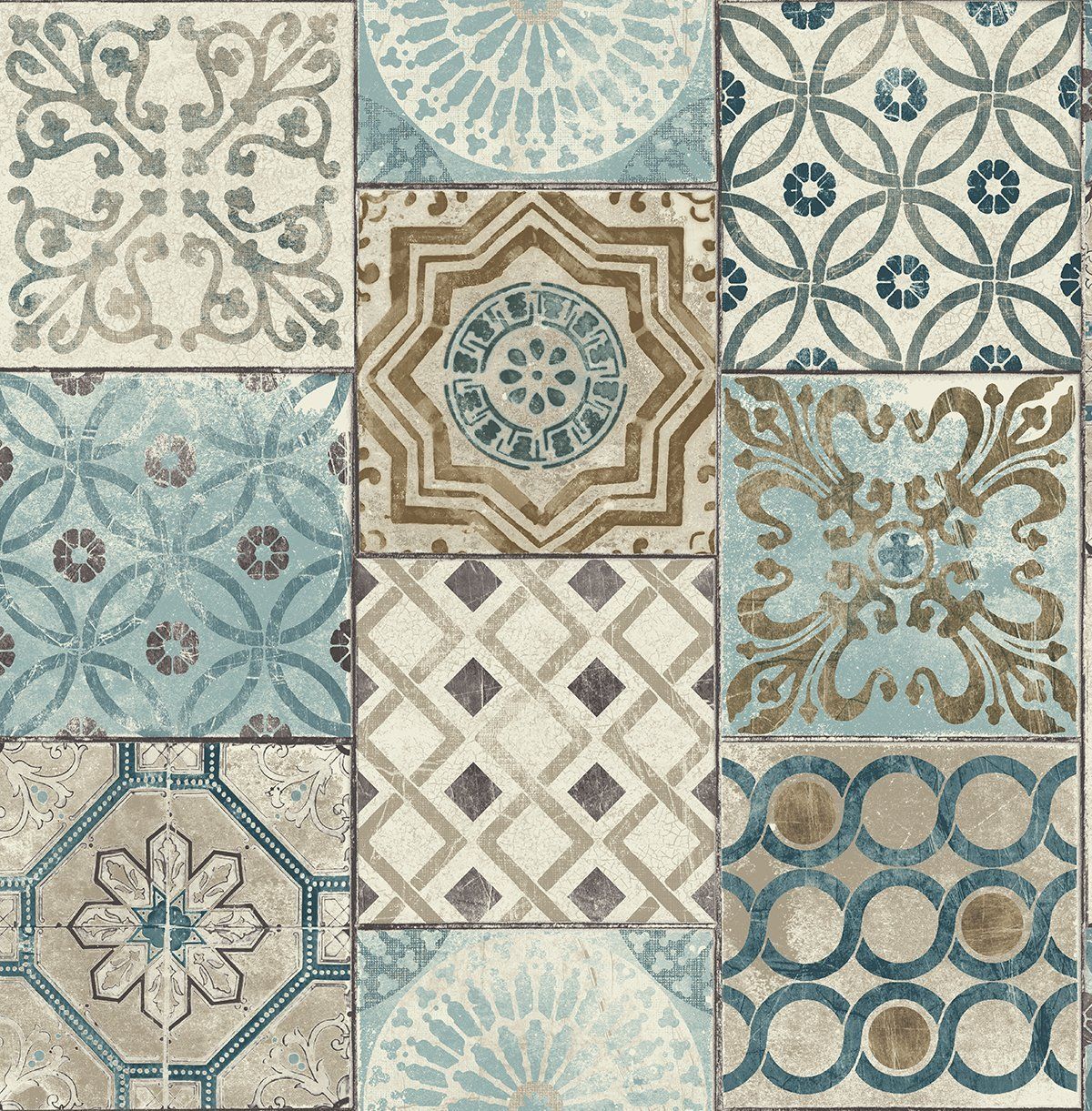 NextWall Moroccan Style Peel and Stick Mosaic Tile Wallpaper. (Blue, Copper & Grey) -com. Tile wallpaper, Patchwork tiles, Mosaic wallpaper