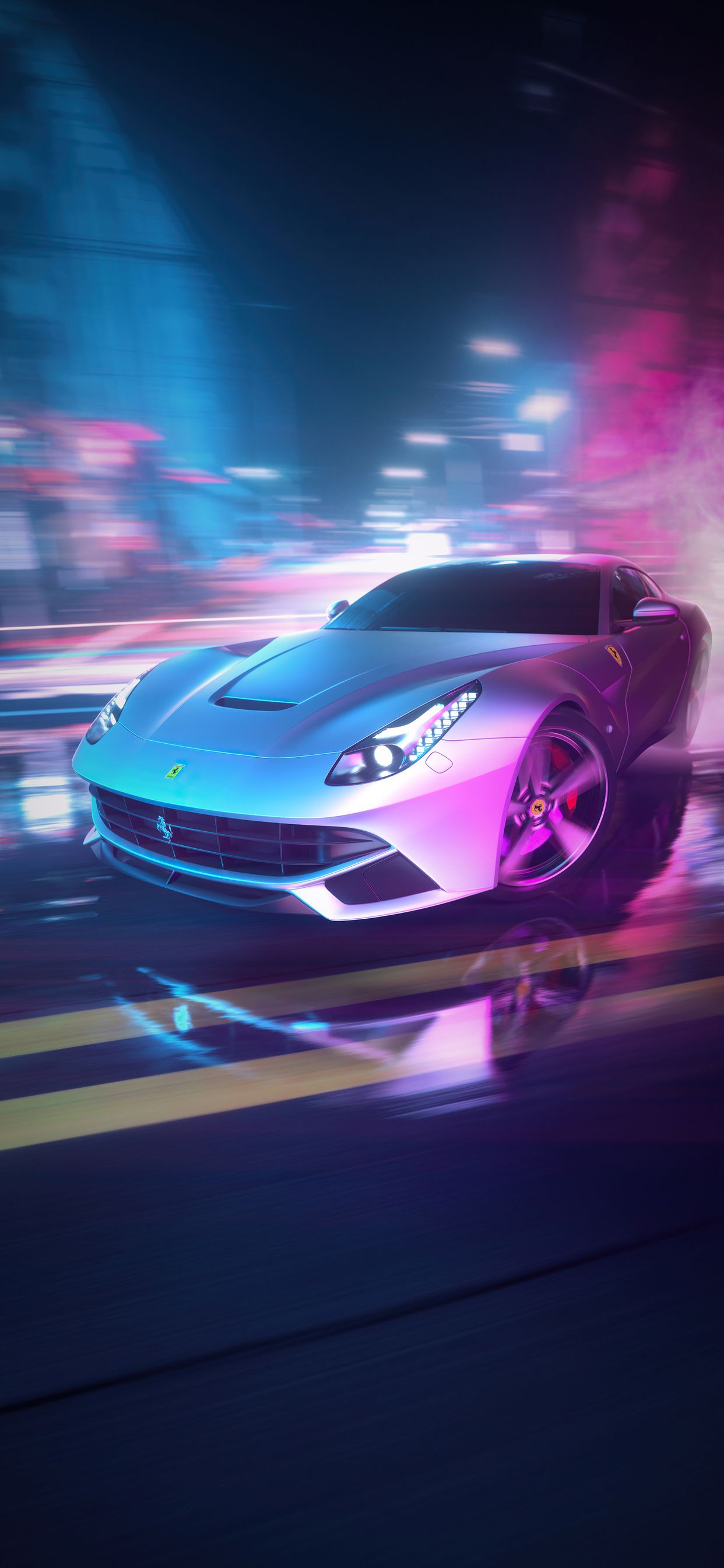 Drifting Ferrari Neon Streets 4k iPhone XS MAX HD 4k Wallpaper, Image, Background, Photo and Picture