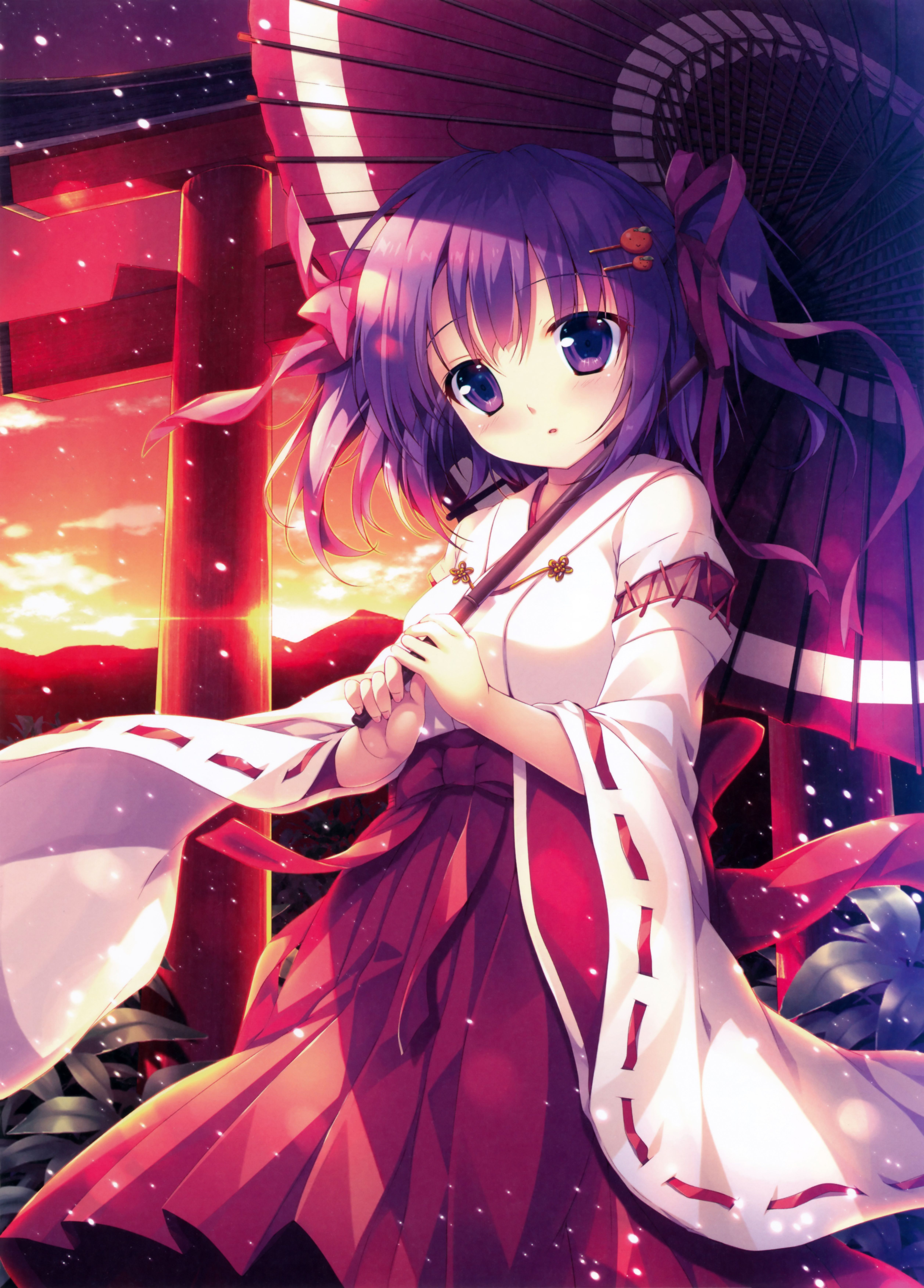 Download 5029x7008 Anime Girl, Japanese Clothes, Shrine, Scenic, Umbrella Wallpaper