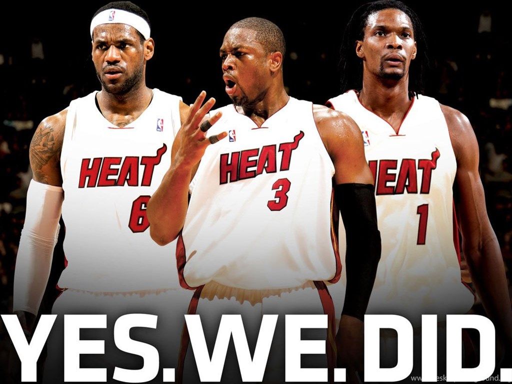 NBA Wallpaper: Miami Heat Lebron James, Dwyane Wade, & Chris Bosh Desktop Background