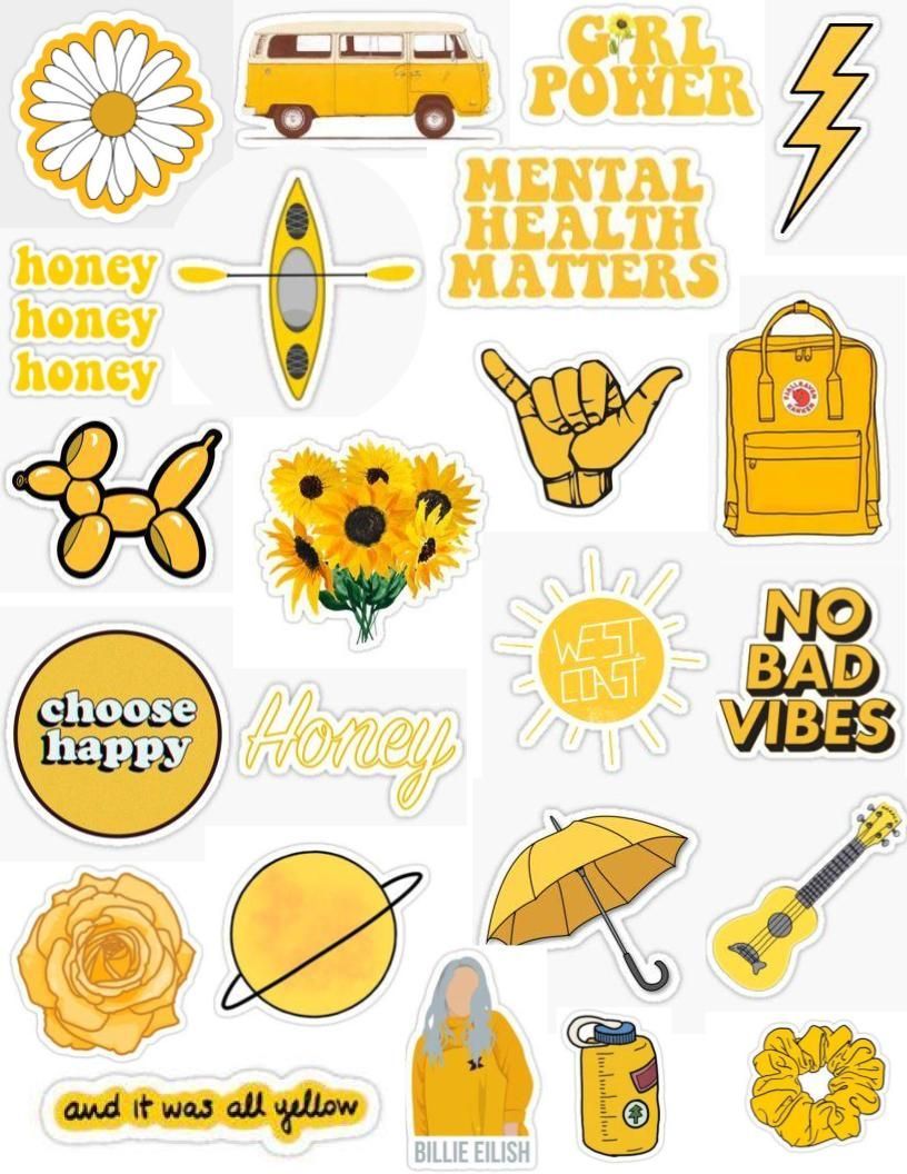 Yellow Orange Sticker Pack ' Sticker by Lauren53103. Fun stickers, Aesthetic stickers, Cute stickers