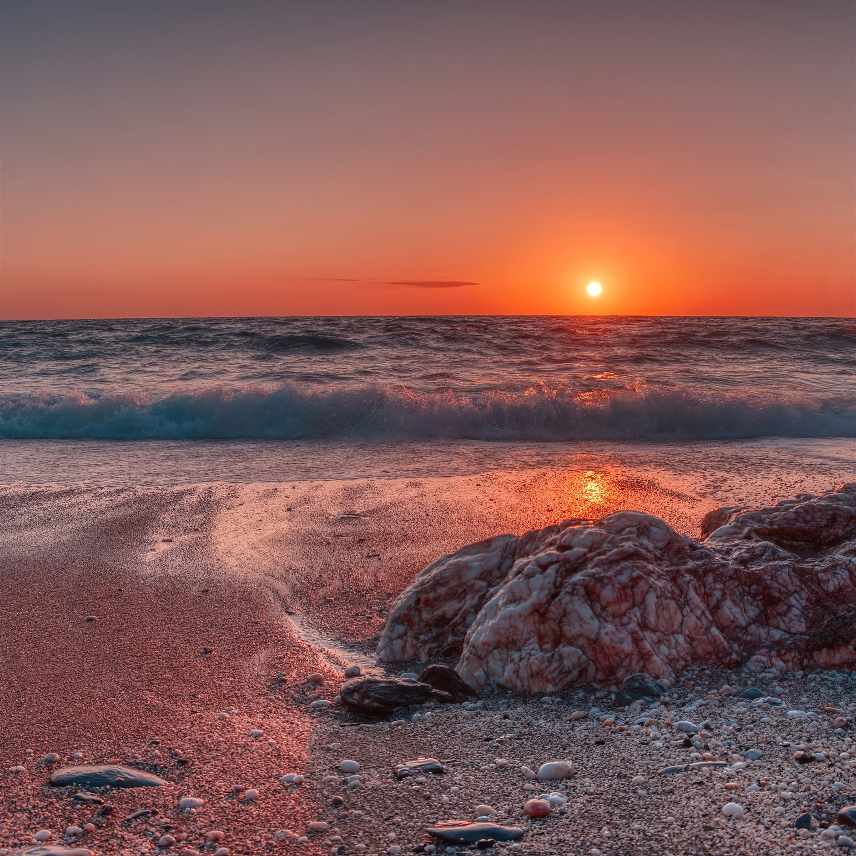 sea beach sunset 4k iPad Pro Wallpaper Free Download