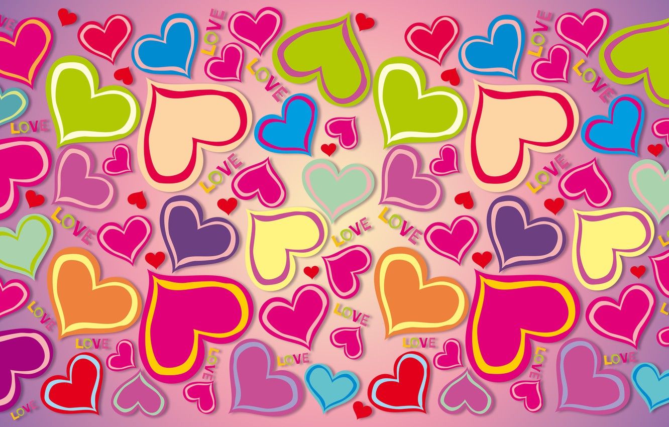 Wallpaper love, colorful, hearts, rainbow, love, background, hearts, gradient image for desktop, section текстуры