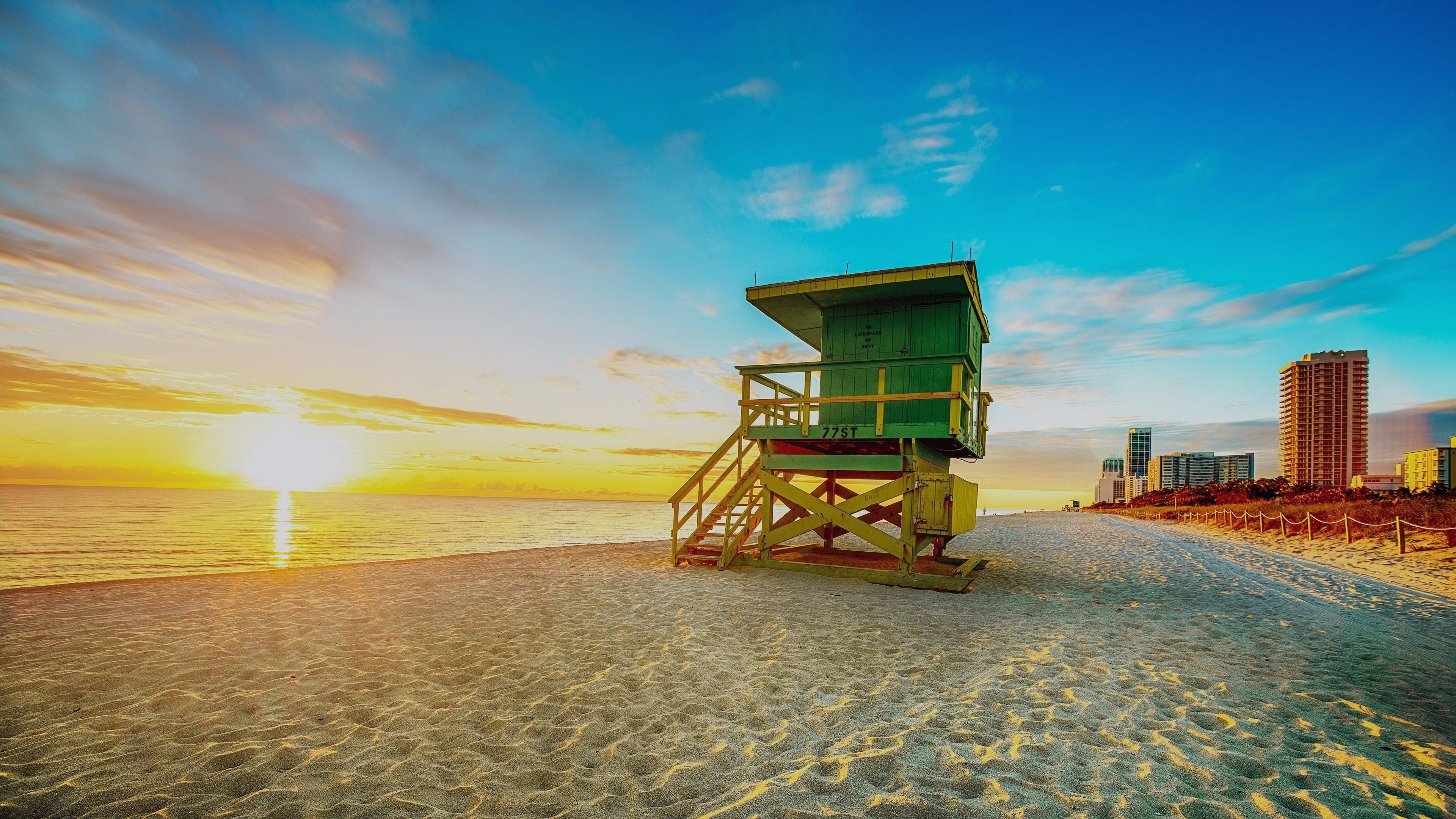 Beautiful Miami Beach in Florida Sunrise 4K Wallpaper