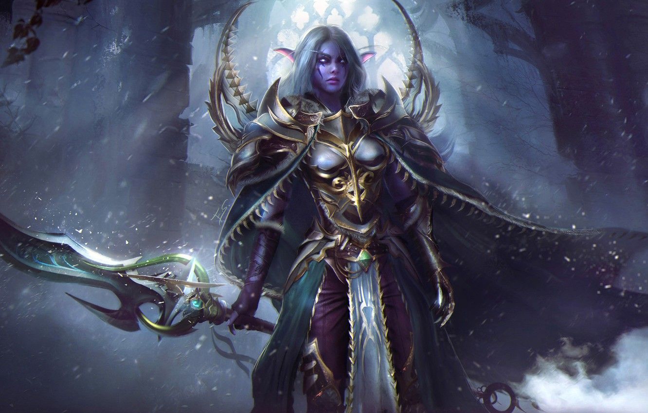 Wallpaper girl, sword, World of Warcraft, warcraft, wow, art, armor, night elf image for desktop, section арт
