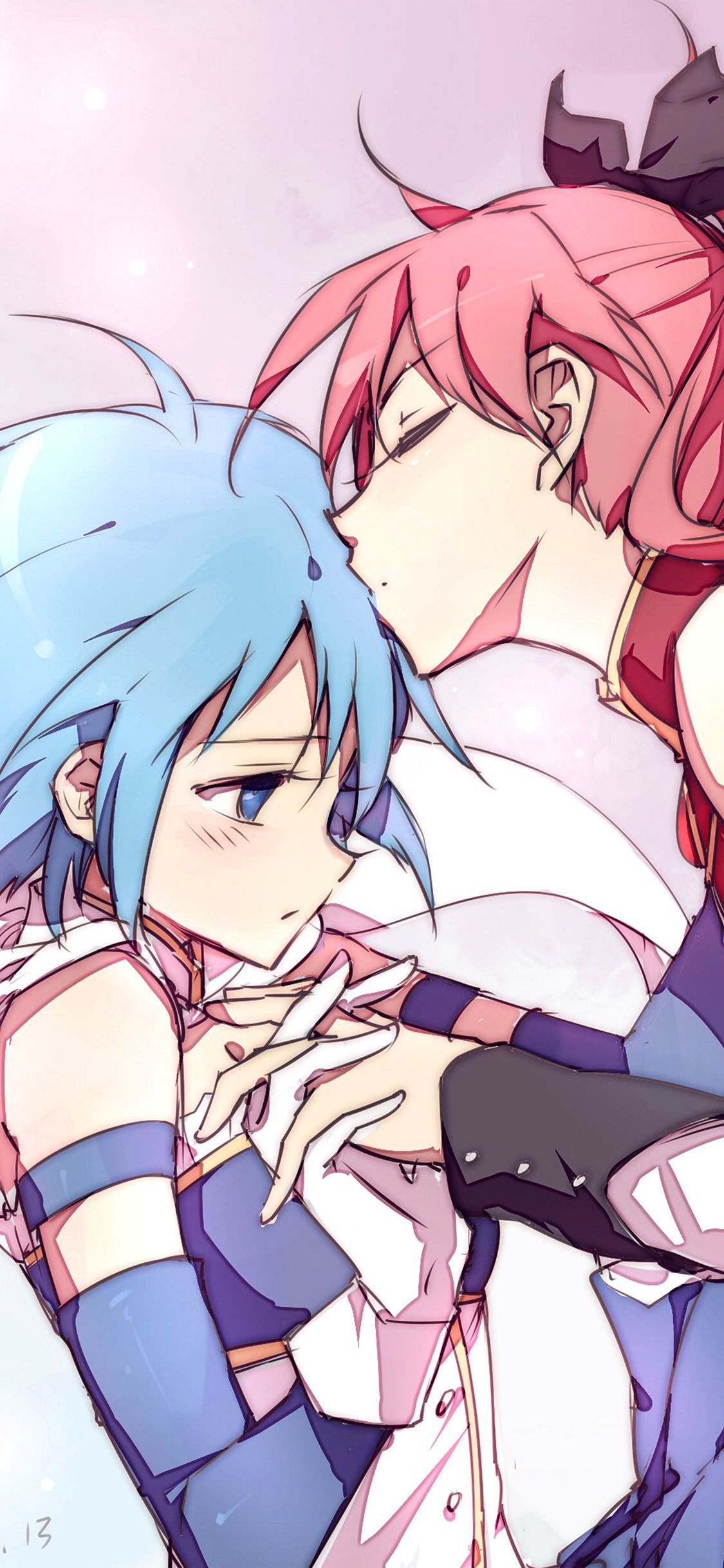 iPhone X wallpaper. anime girl kiss cute art drawing