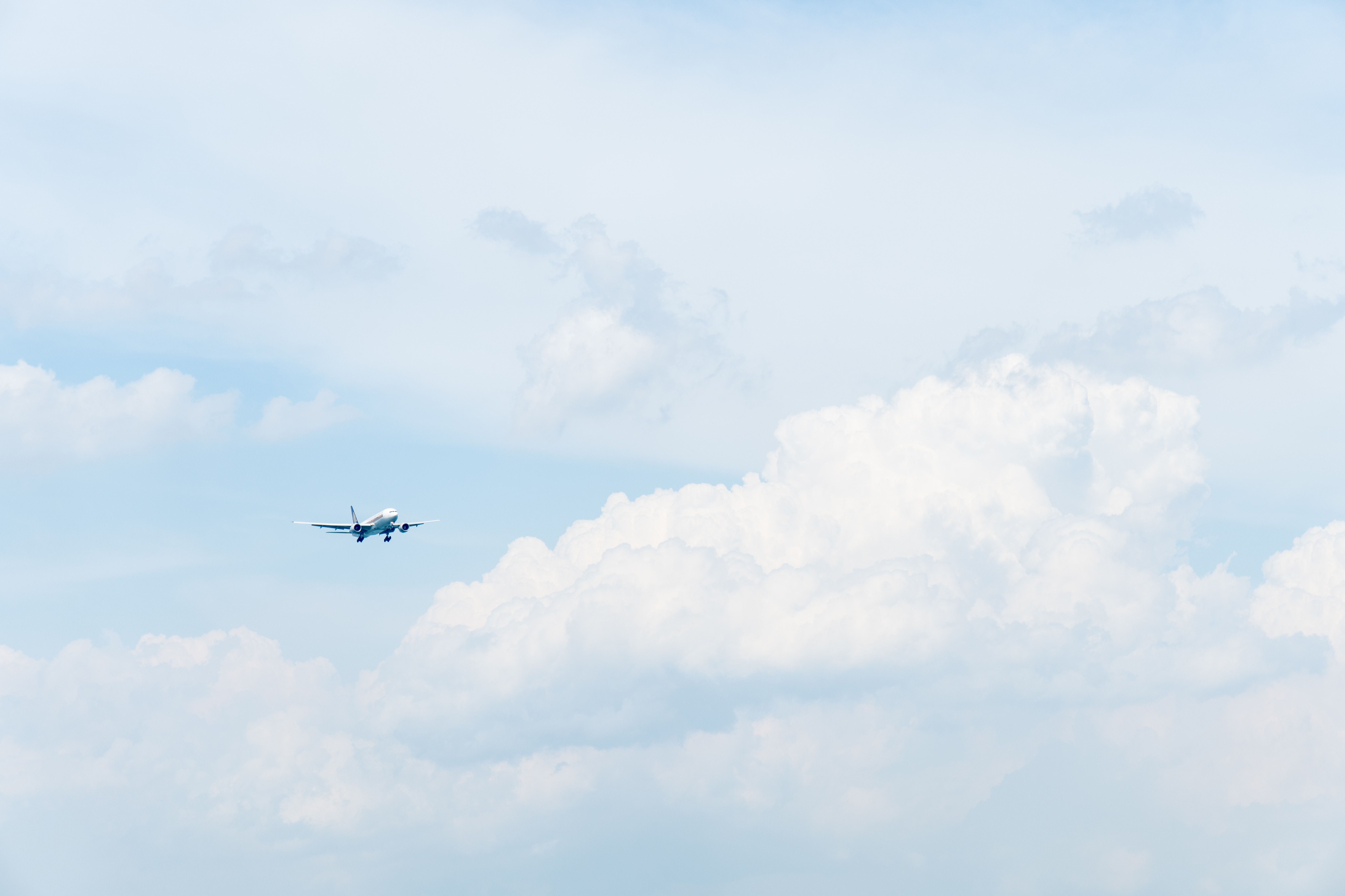6000x4000 #aeroplane, #high, #airplane, #minimal, #flying, #minimalism, #flight, #nature, #cloud, #blue sky, #fly, #landscape, #Creative Commons image, #sky, #plane, #natureal, #pastel, #blue, #airport. Mocah.org HD Desktop Wallpaper