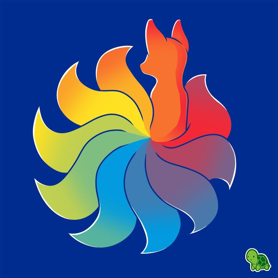 Rainbow Kitsune. Fox art print, Cool cute background, Kitsune