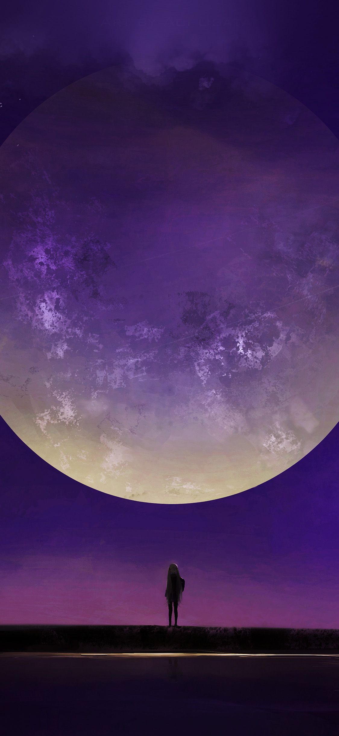 iPhone X wallpaper. moon anime night art illustration purple