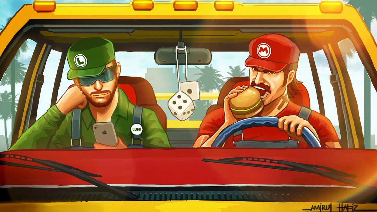 Mario Luigi Hamburger iPhone Dice game games humor funny wallpaperx1080