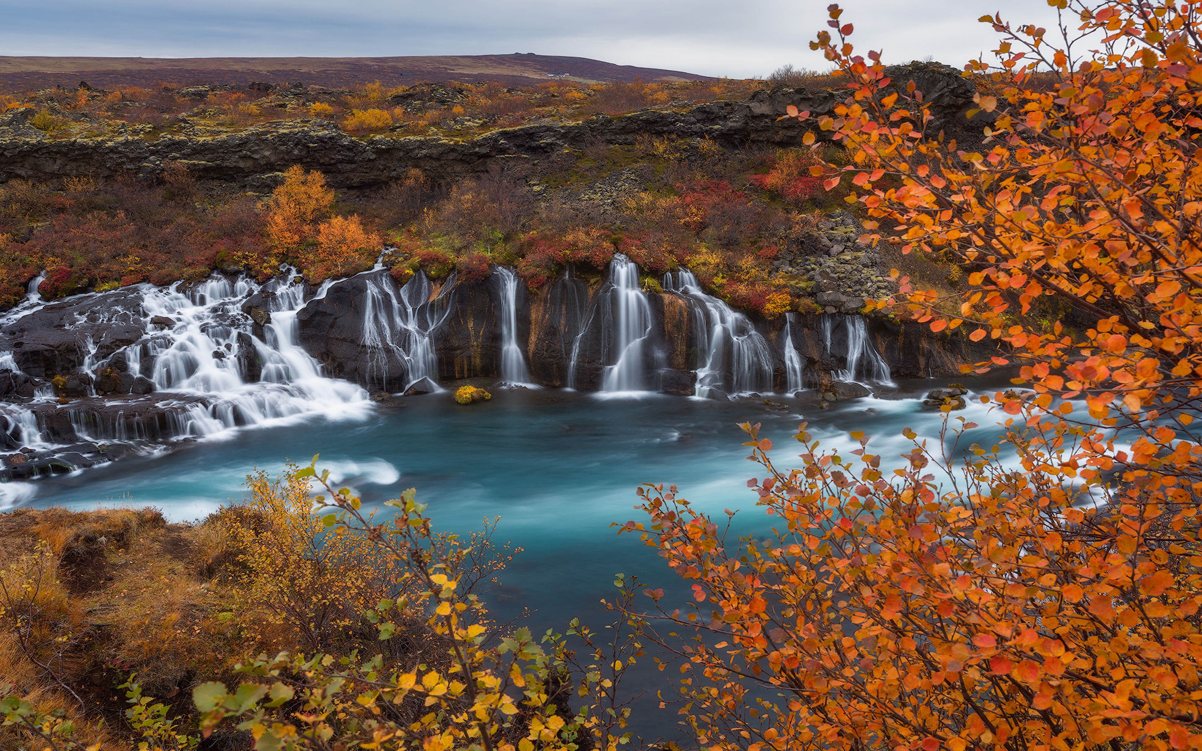Hraunfossar Is A Waterfall In Iceland Autumn Landscape Photography From Iceland 4k Ultra HD Desktop Background For Pc Mac Laptop Tablet Mobile Phone, Wallpaper13.com