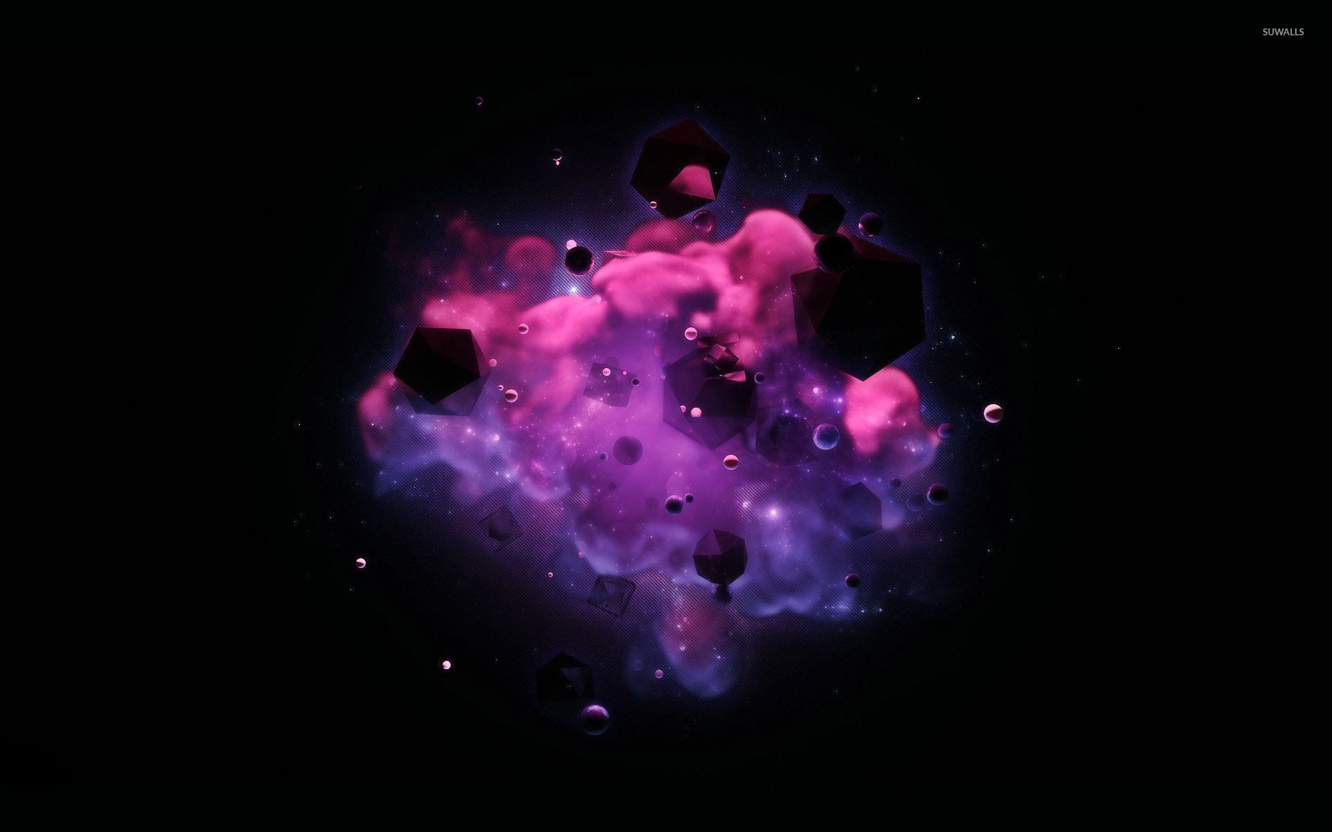 Floating icosahedrons in purple smoke wallpaper wallpaper