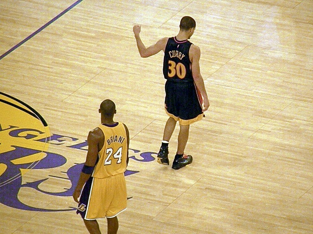 Kobe Bryant and Stephen Curry. Los Angeles Lakers vs. Golde