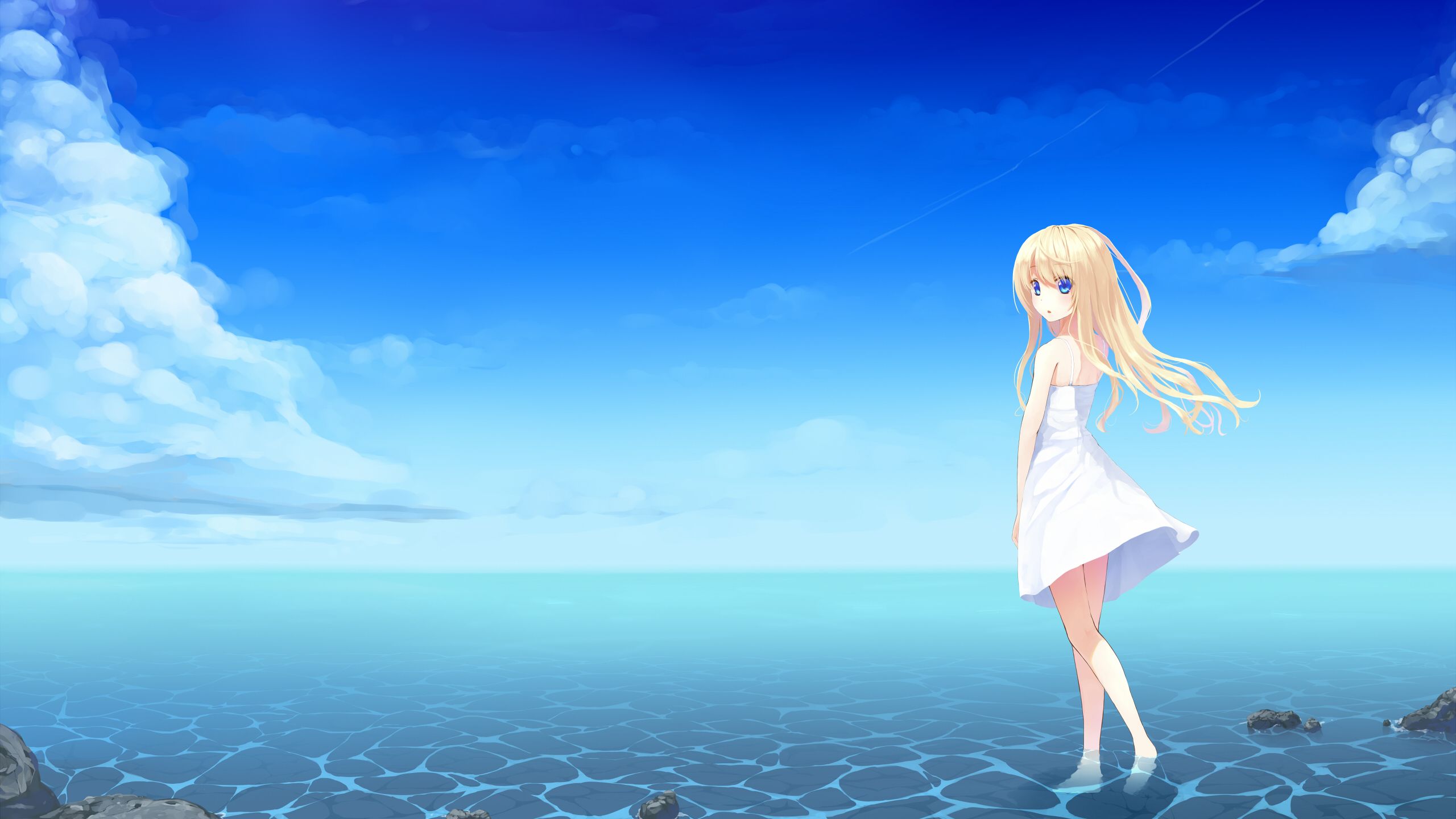 girl, anime, sea 1440P Resolution Wallpaper, HD Anime 4K Wallpaper, Image, Photo and Background