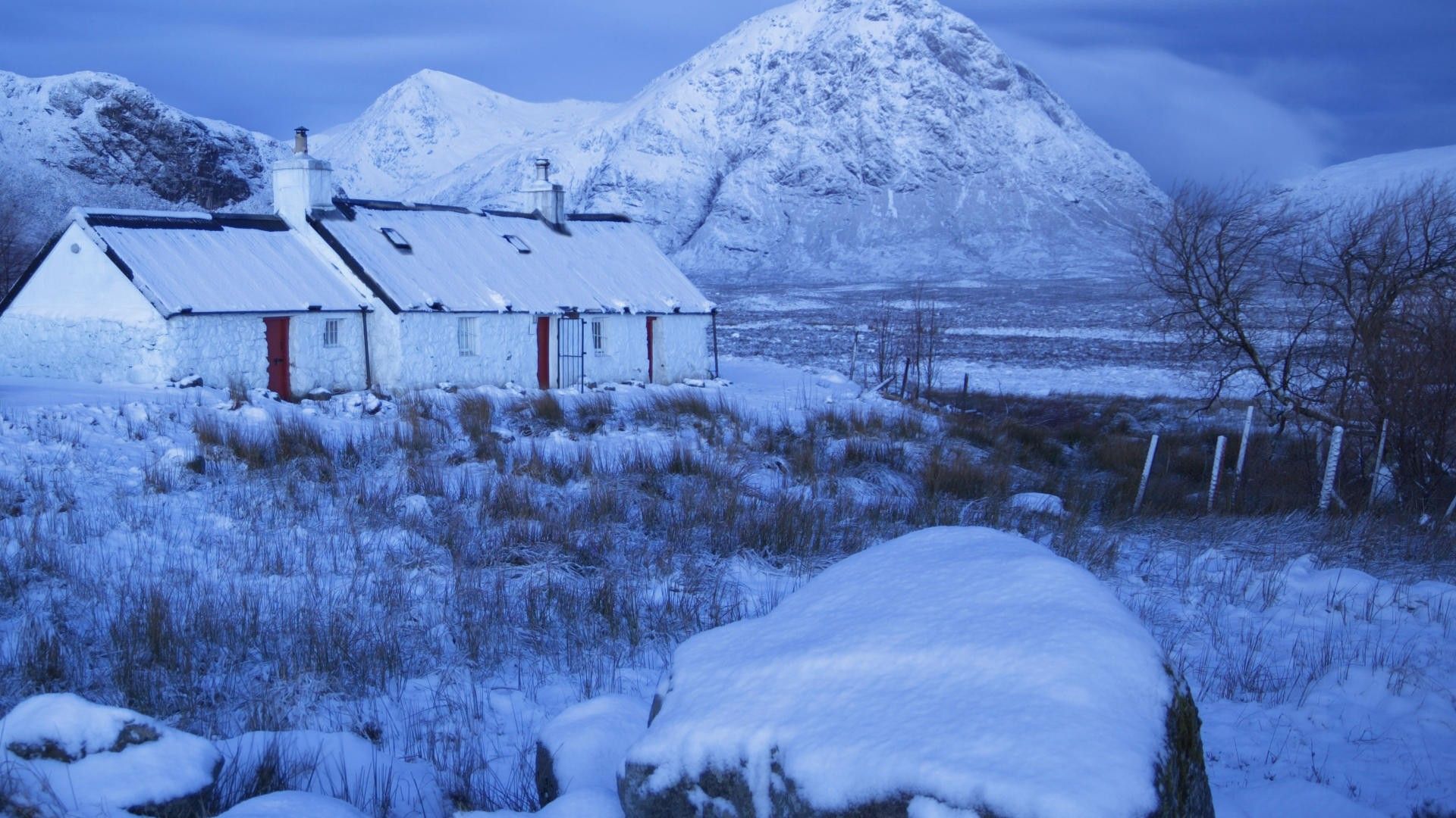Winter, glencoe, scotland, wallpaper, cottage, rock, black, travel