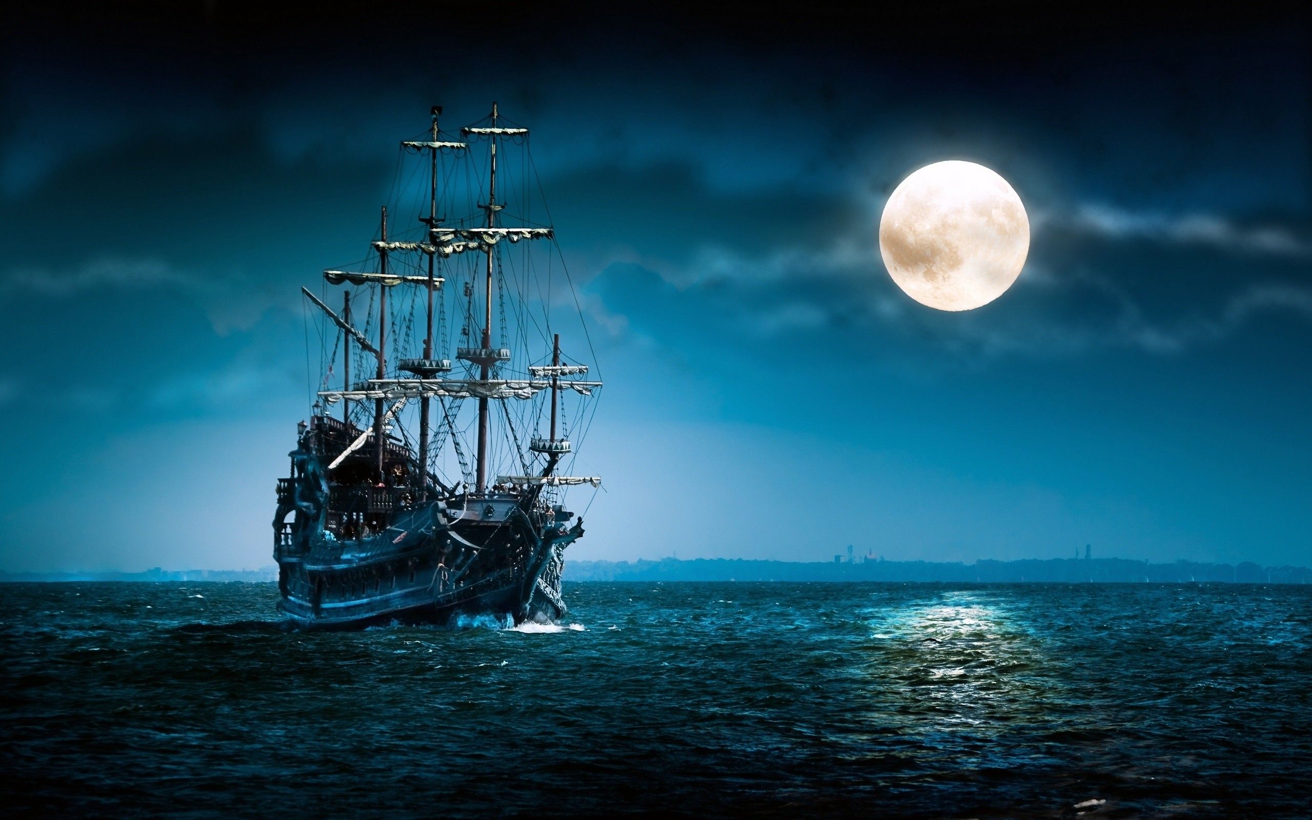 Abstract Wallpaper, Ship Ocean, Mood, sailboat, Night, Sea, Moon, Full HD, Boat, Fantasy Wallpaper, Moon
