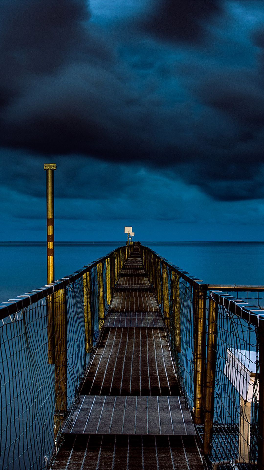 Sea night blue dark bridge ocean iPhone 8 Wallpaper Free Download