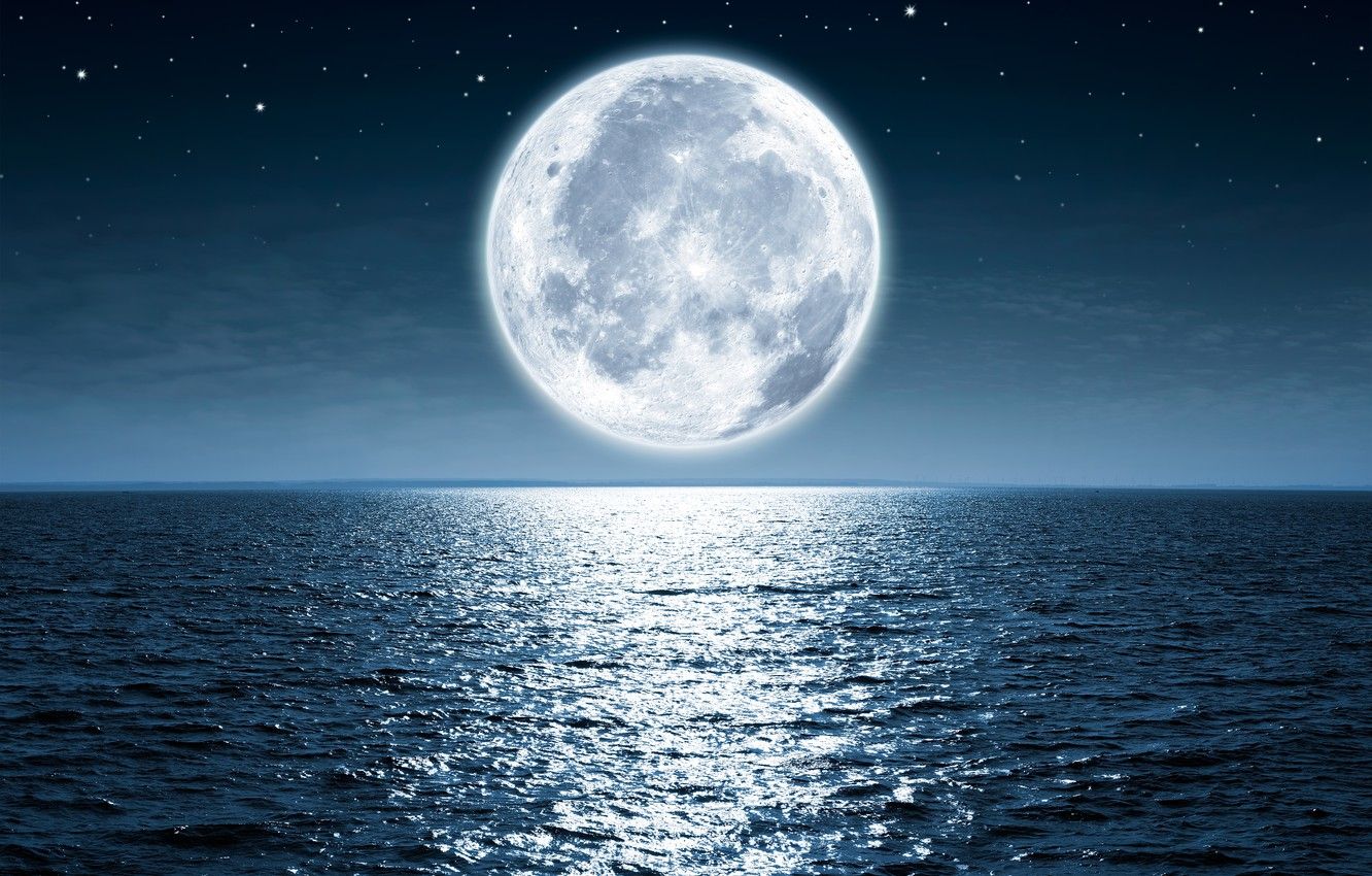 Wallpaper moon, ocean, water, night image for desktop, section природа