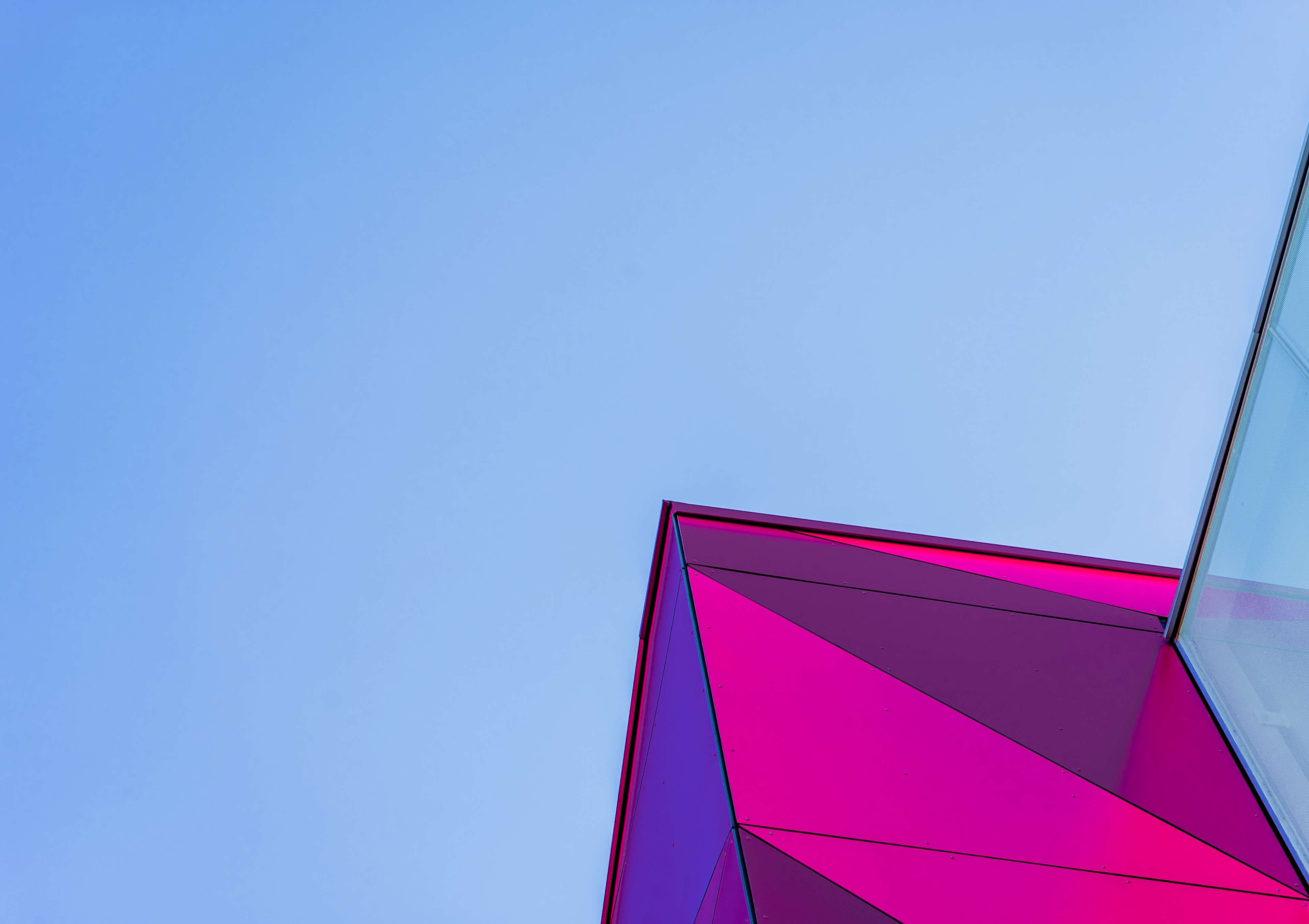 abstract, architectural, architecture, art, blue sky, bright, building, city, color, contemporary, design, futuristic, geometric, glass, lines, pattern, pink, red, shape, urban 4k wallpaper. Mocah.org HD Wallpaper