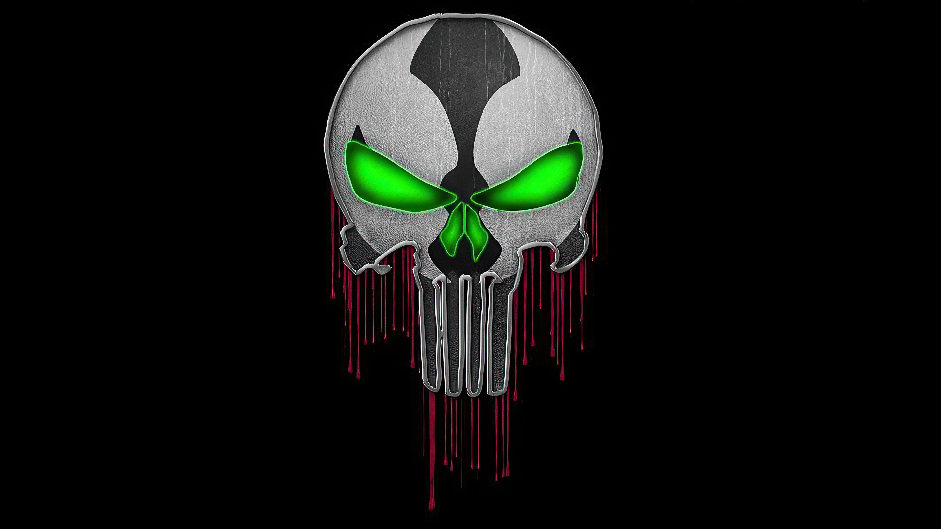Spawn 4K Wallpaper, Skull, Punisher, Black background, Graphics CGI