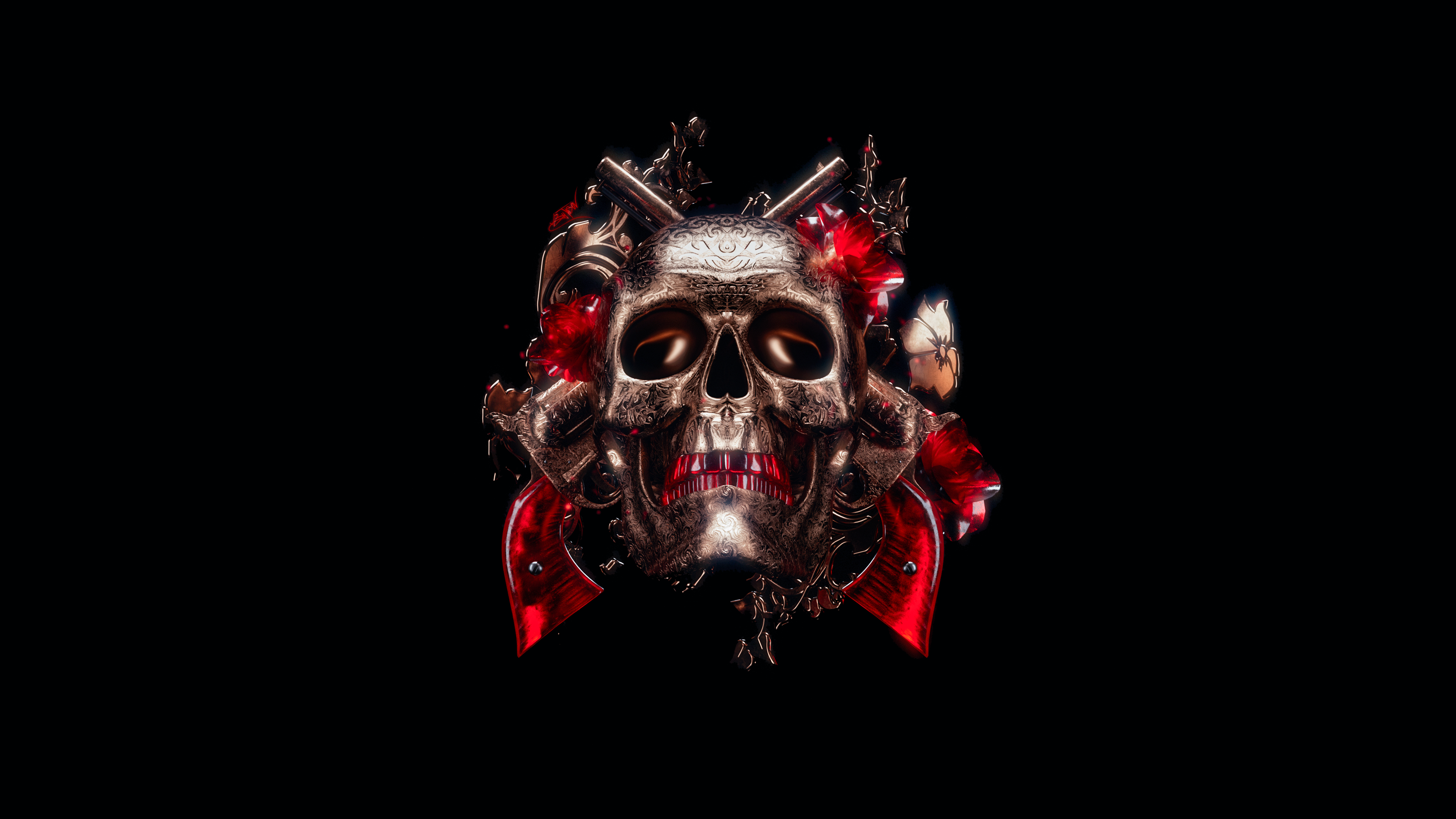 Skull 4K Wallpaper, 3D, Black background, Graphics CGI