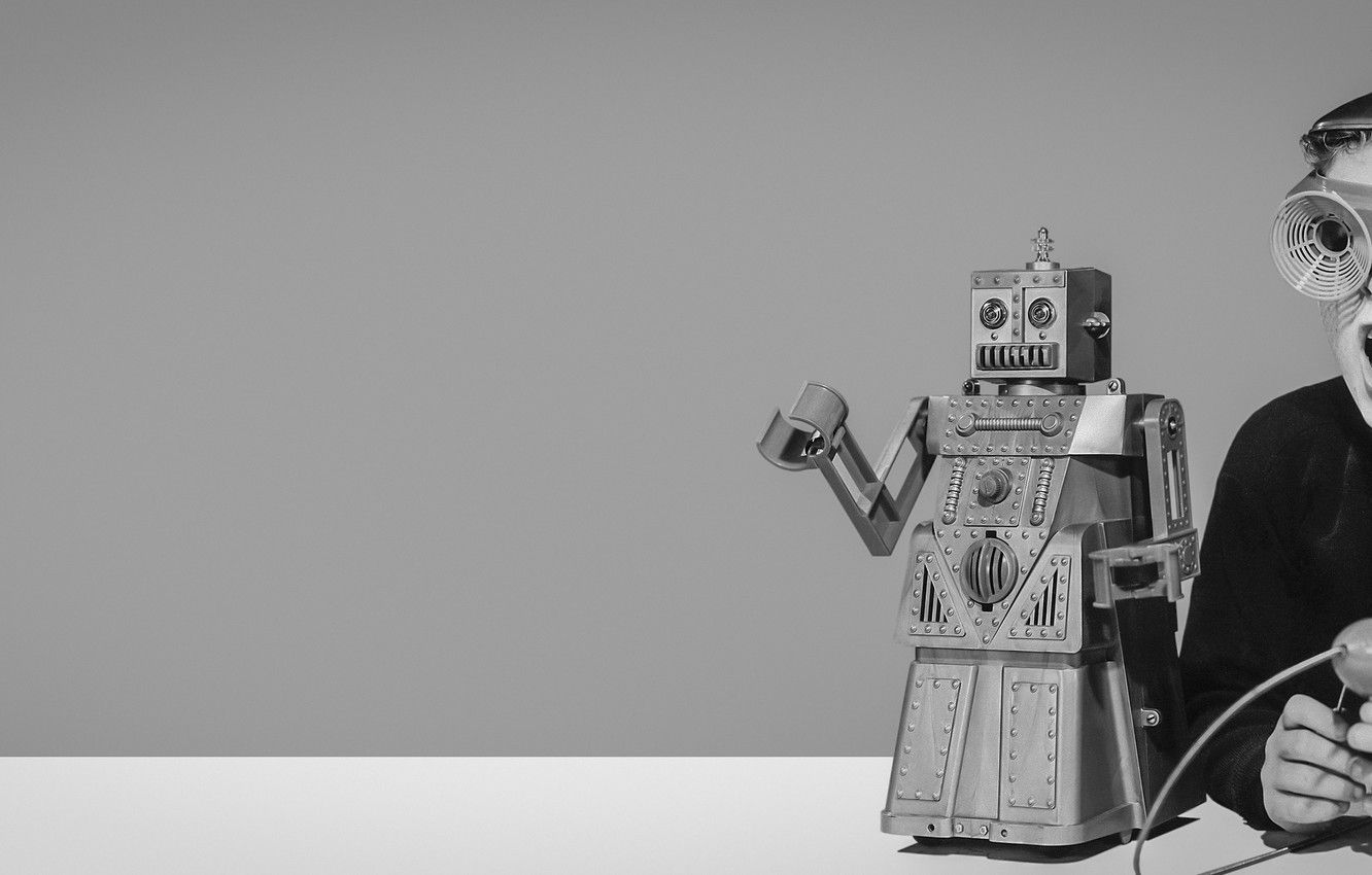 Wallpaper robot, retro, boy, retrofuture, retrofuturism image for desktop, section фантастика