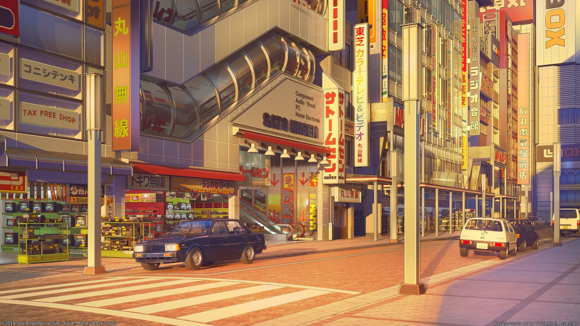 Akihabara South Exit in game variants, Arseniy Chebynkin. Anime scenery wallpaper, Anime background wallpaper, Anime scenery