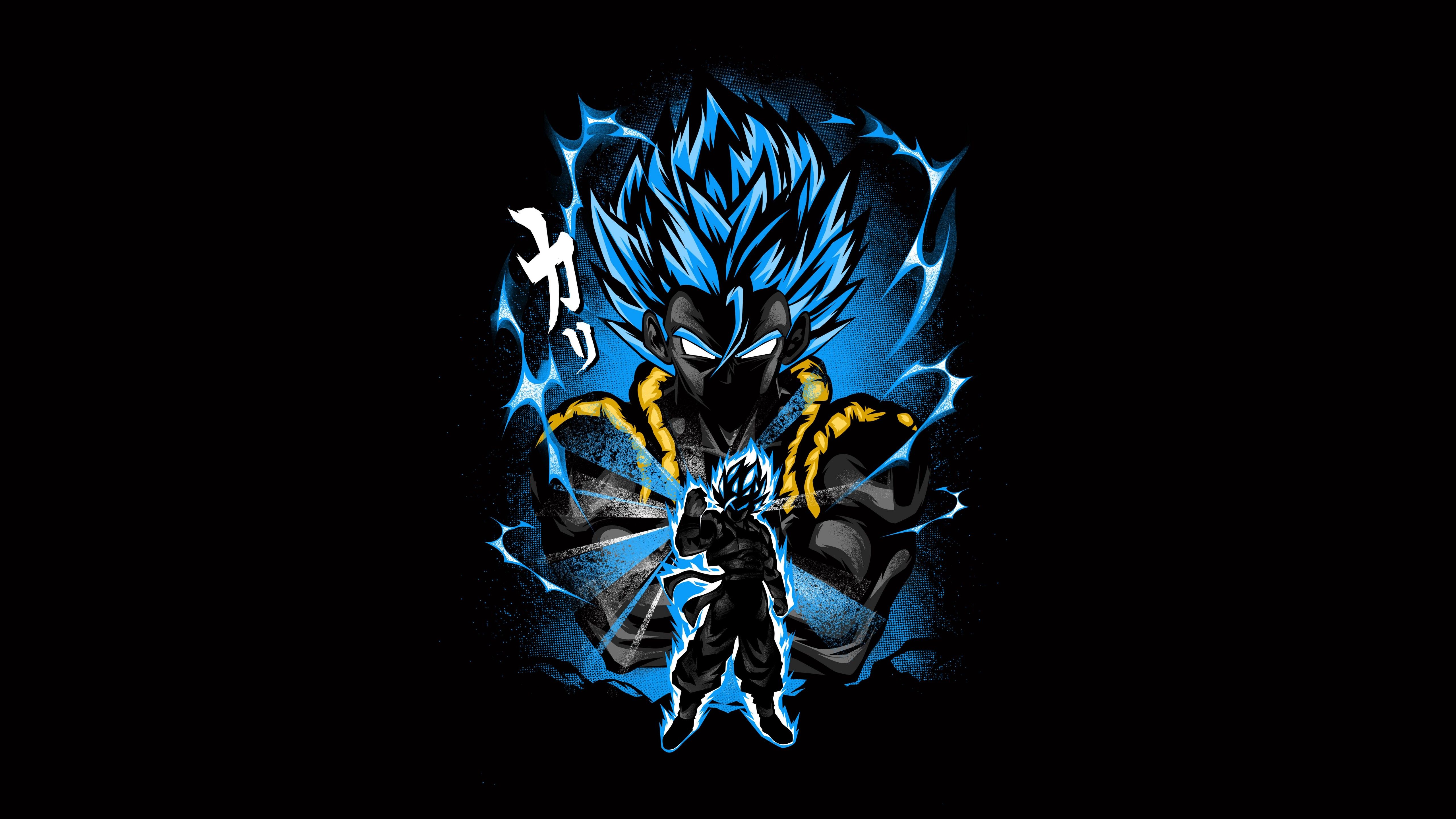 Goku 4K Wallpaper, Fusion attack, Dragon Ball Z, Anime series, Black background, AMOLED, 5K, Graphics CGI