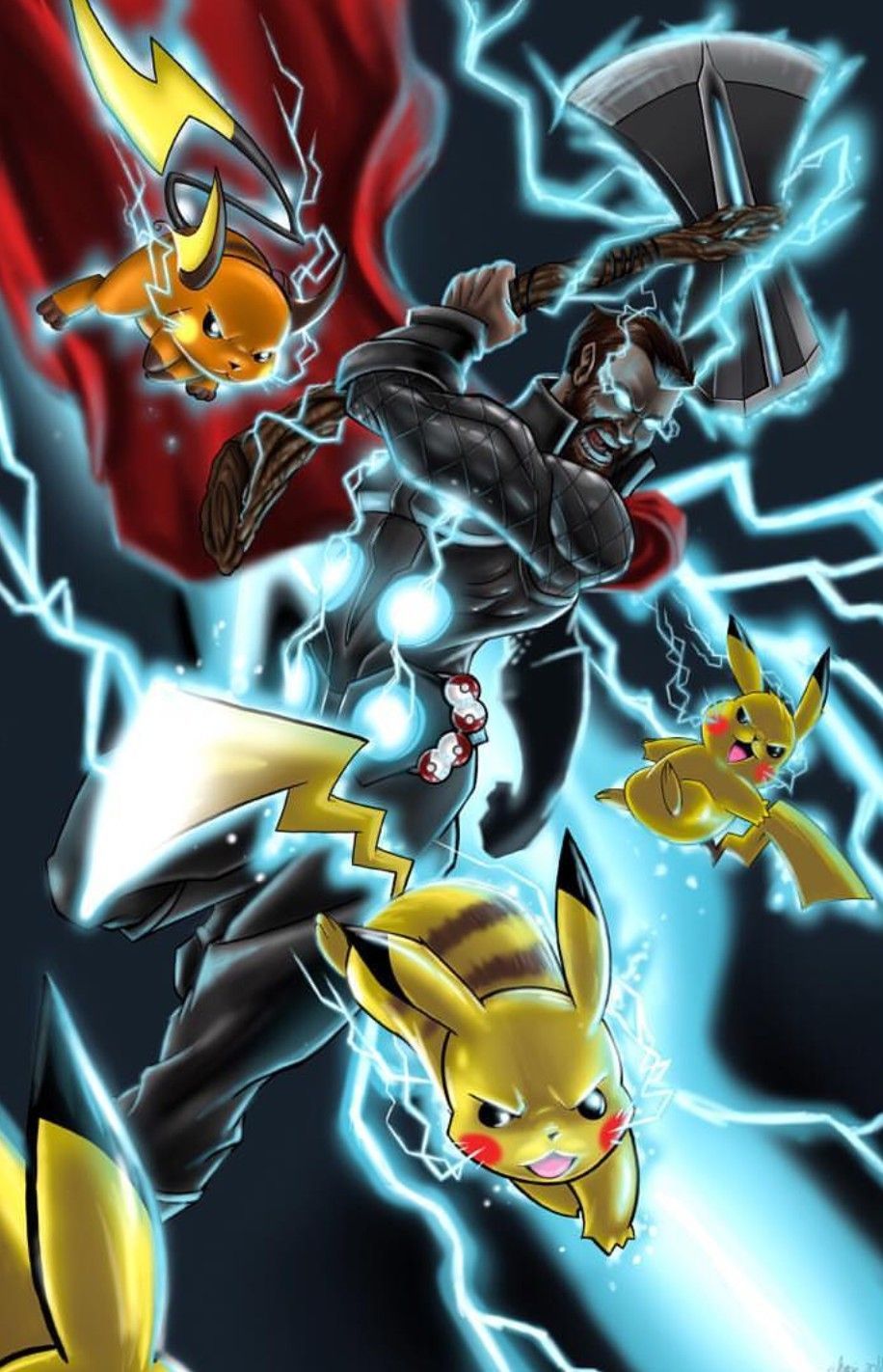 Pikachu, Raichu & Thor, Pokemon. Imagenes mario bros, Personajes de marvel, Marvel