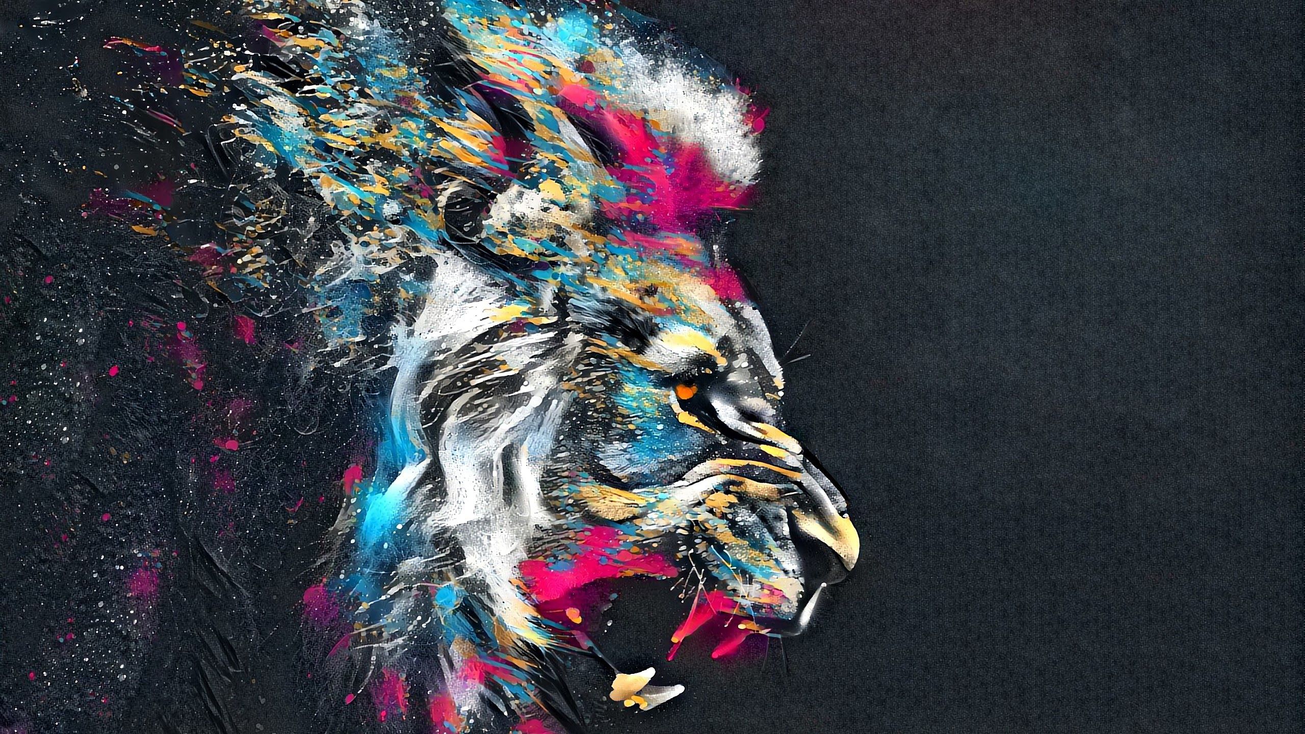 Lion Roar Animal Abstract Colorful 4K Wallpapers