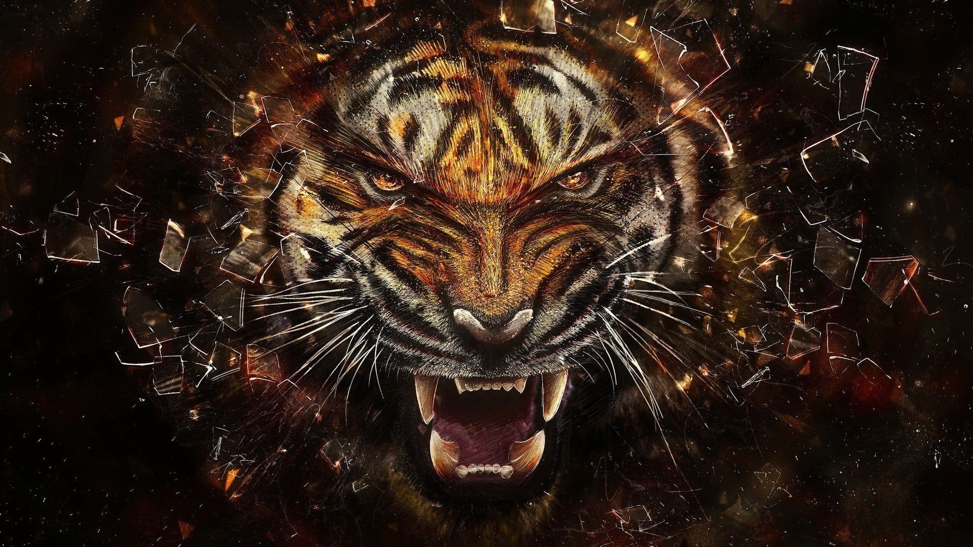 gray and orange tiger wallpaper #tiger #abstract #animals digital art #shattered #artwork. Cool wallpaper of animals, Cool picture of animals, Tiger wallpaper