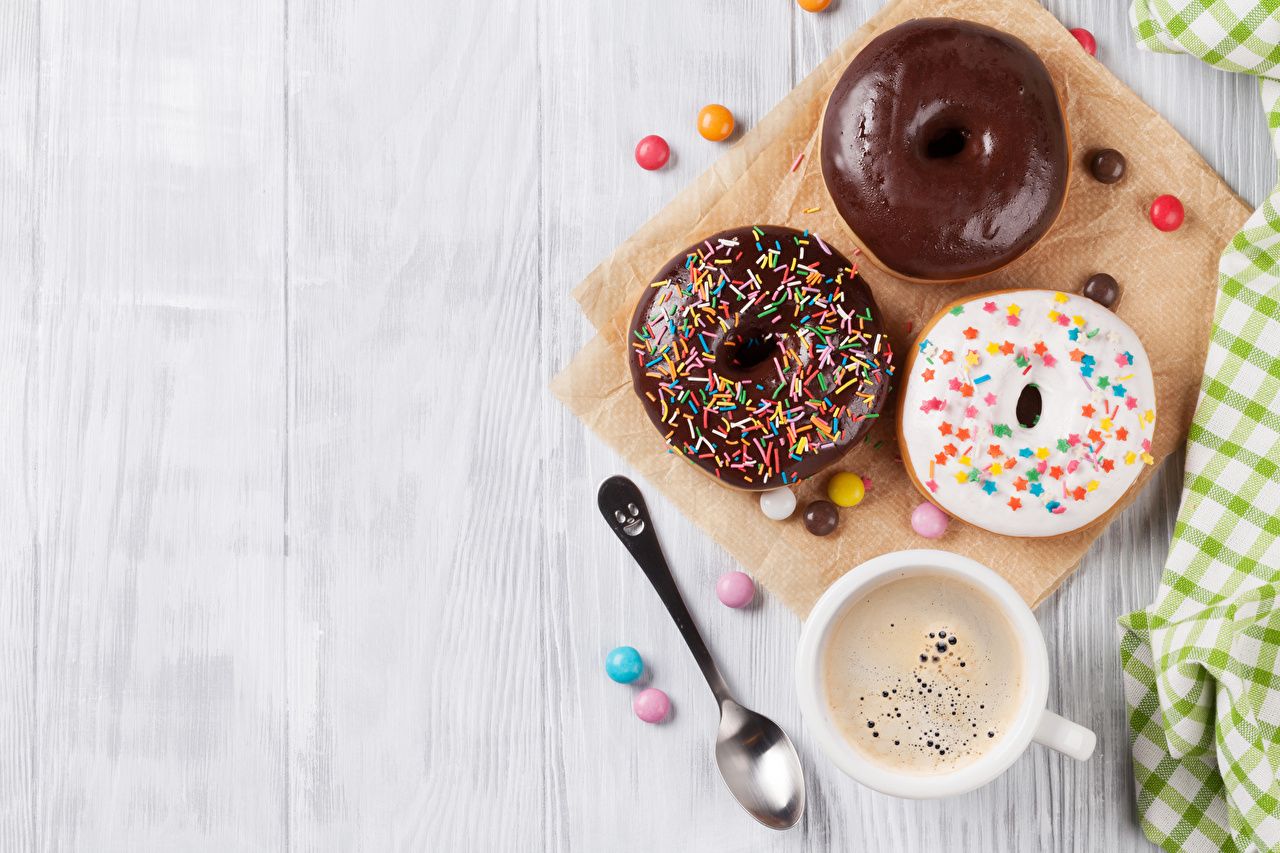 Wallpaper Chocolate Candy Coffee Doughnut Cup Food Spoon Three 3