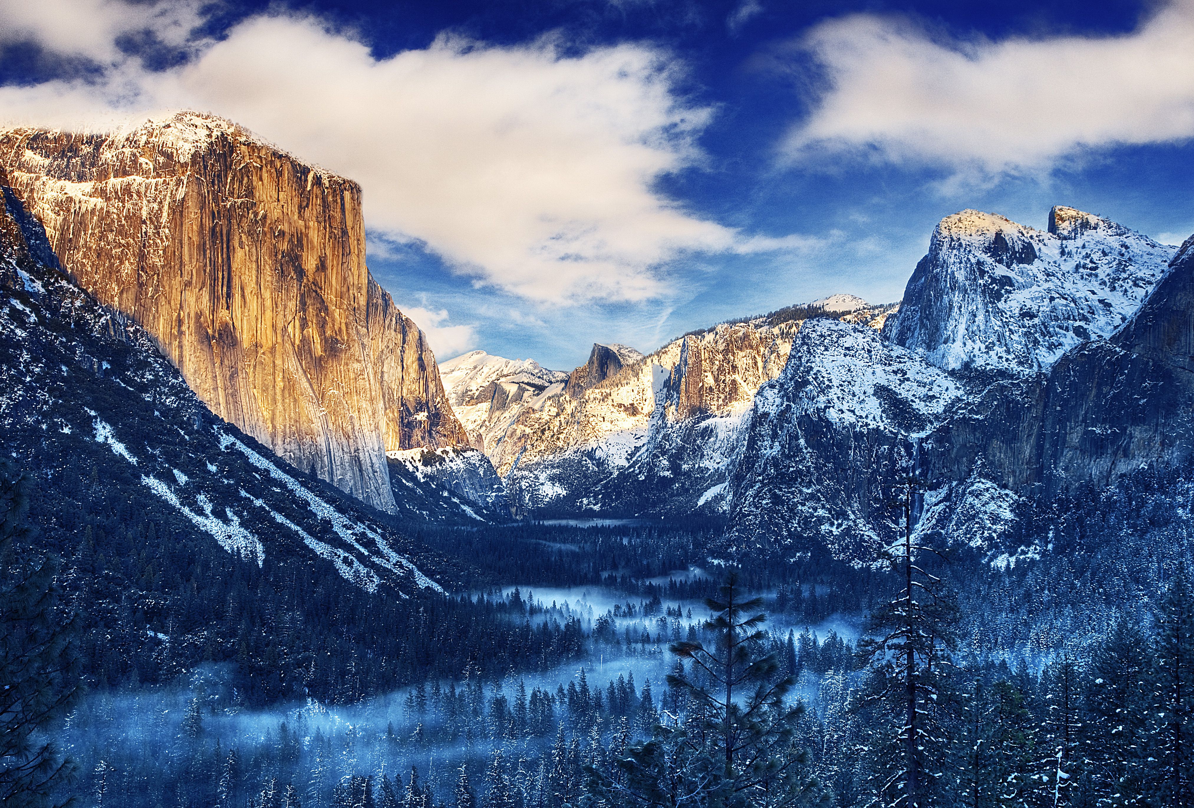 Wallpaper. Winter. photo. picture. yosemite national park, forest, mountains, USA, winter