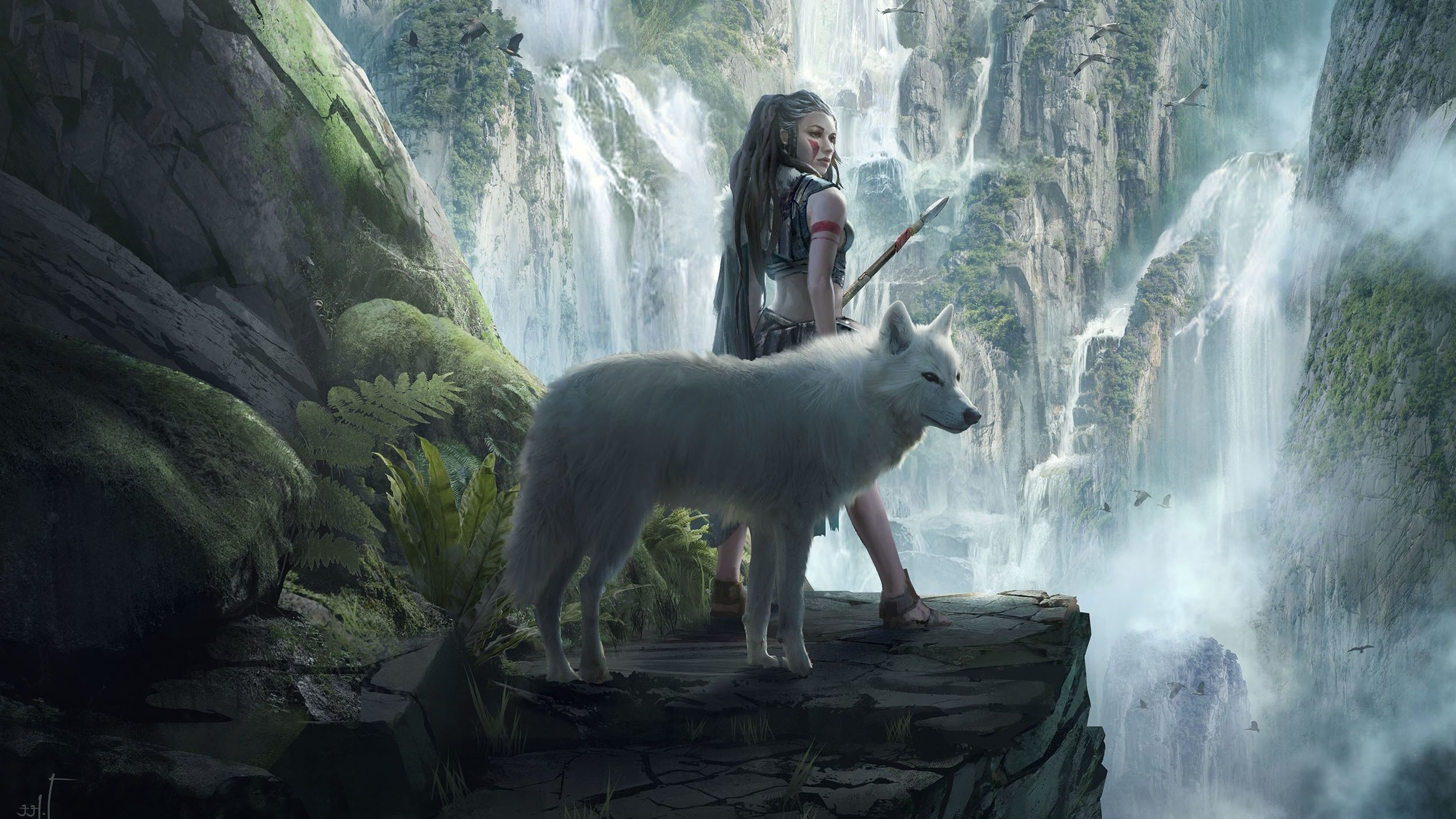 Women Warrior Computer Wallpaper, Desktop Backgroundx1406. Fantasy wolf, Waterfall art, Warriors wallpaper