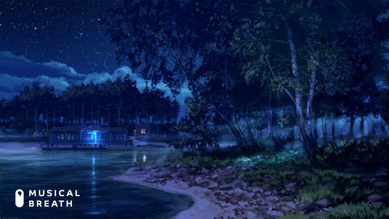 Musical Breath Summer Night (chill study beat - jazz fusion). Dark landscape, Scenery background, Anime scenery