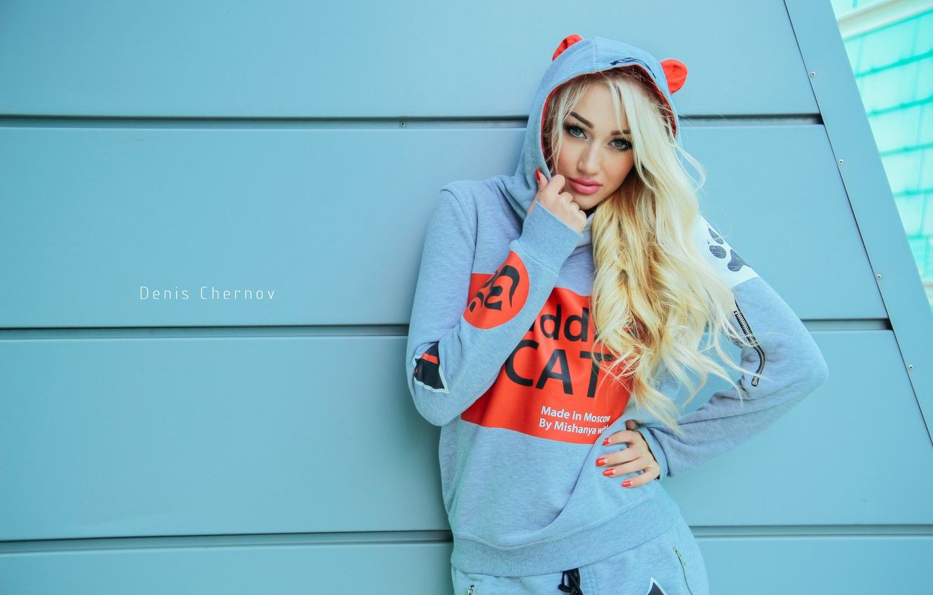 Wallpaper cat, photo, Girl, photographer, Kazakhstan, ears, photohoot, Astana, Denis Chernov, tracksuit image for desktop, section девушки