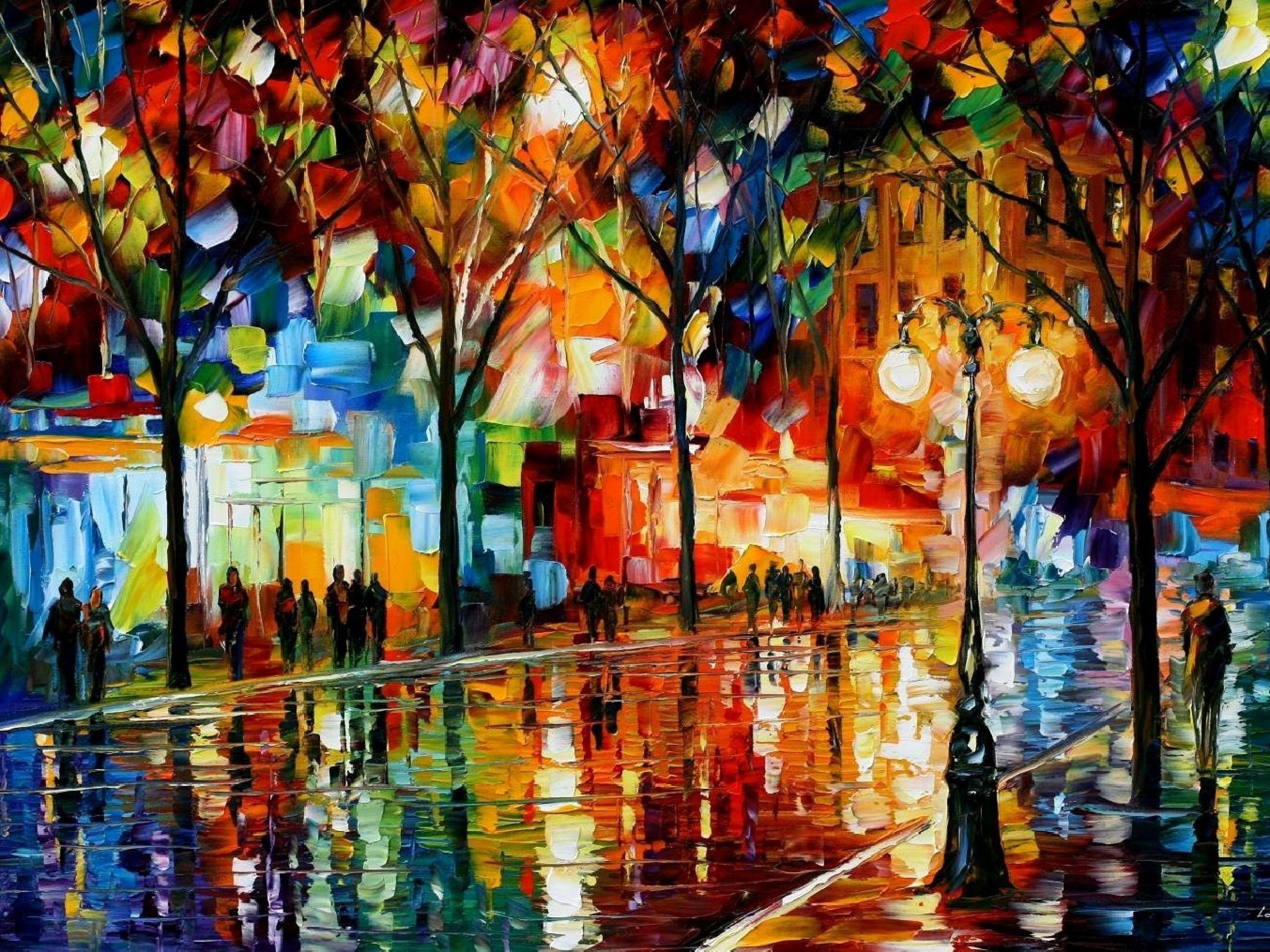Paintings Trees Multicolor Leonid Afremov Wallpaper That Uses Bright Colors HD Wallpaper