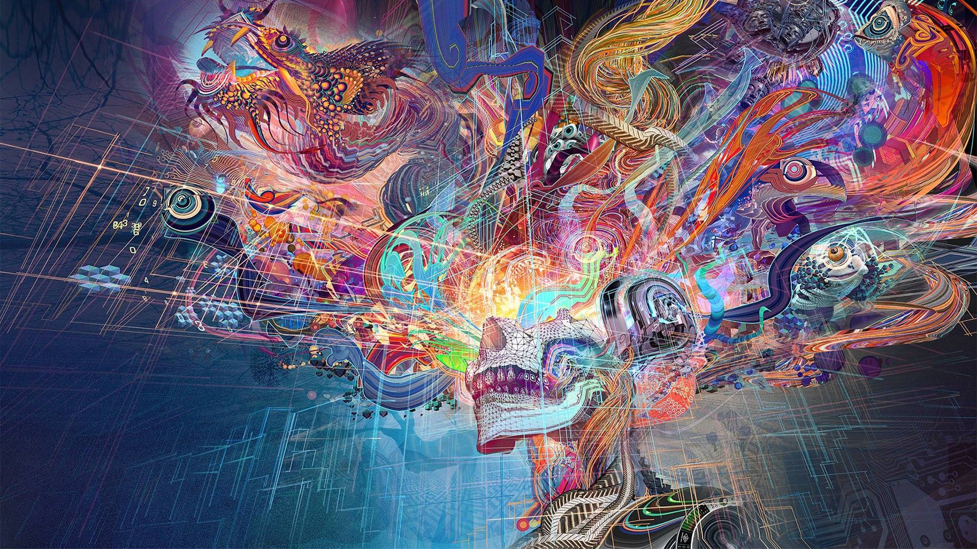 #fantasy art, #abstract, #colorful, #digital art, #skull, #chinese dragon, wallpaper. Mocah.org HD Desktop Wallpaper