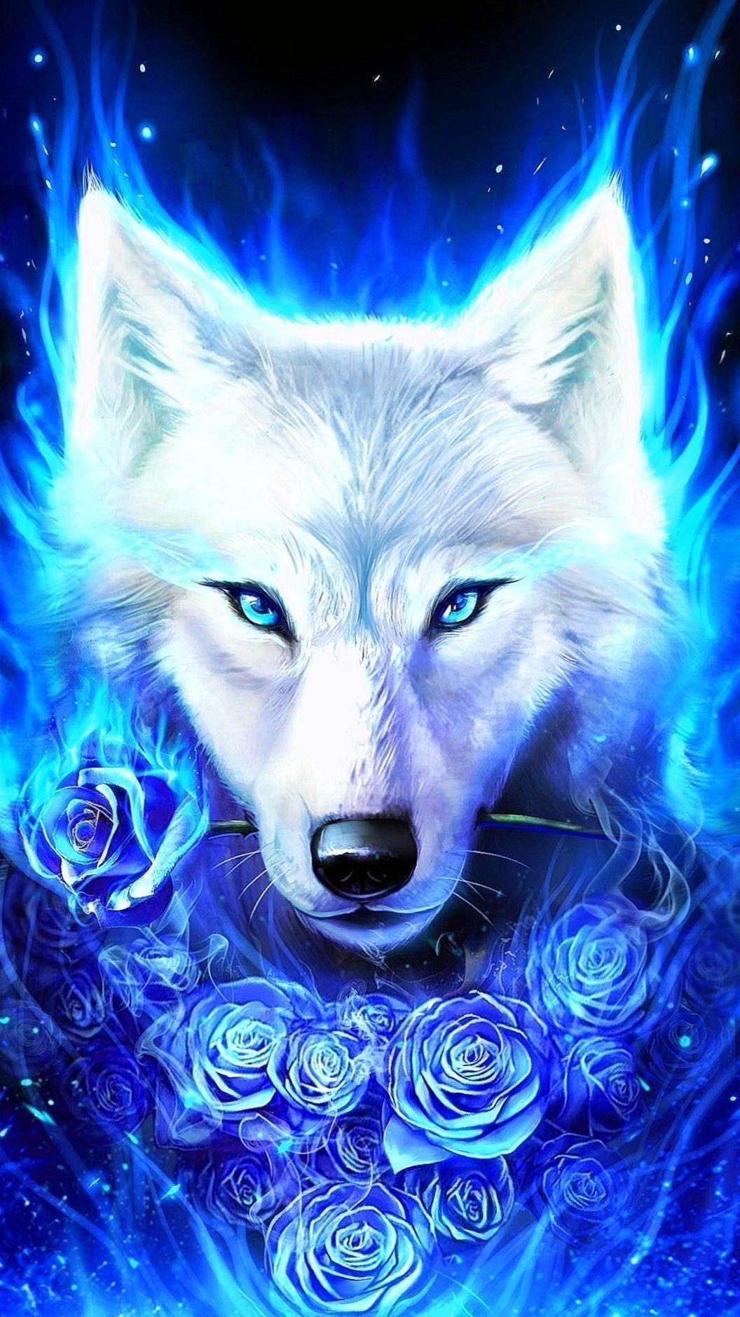 Purple Blue Fire Wolf Wallpaper