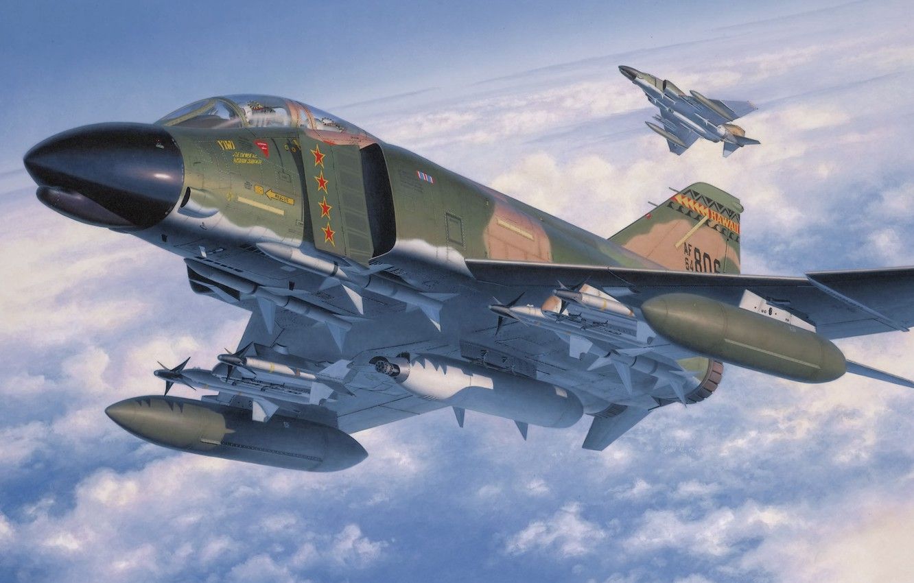 Wallpaper Fighter, War, Art, Painting, Aviation, Jet, McDonnell Douglas F 4 Phantom II Image For Desktop, Section авиация