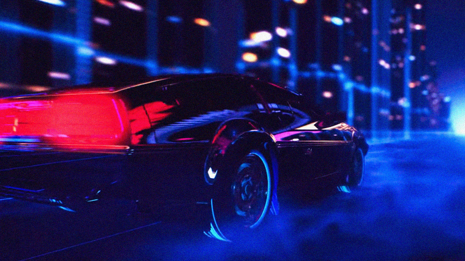 #Retro style, #car, #building, #noisy, #Retrowave, wallpaper HD Wallpaper
