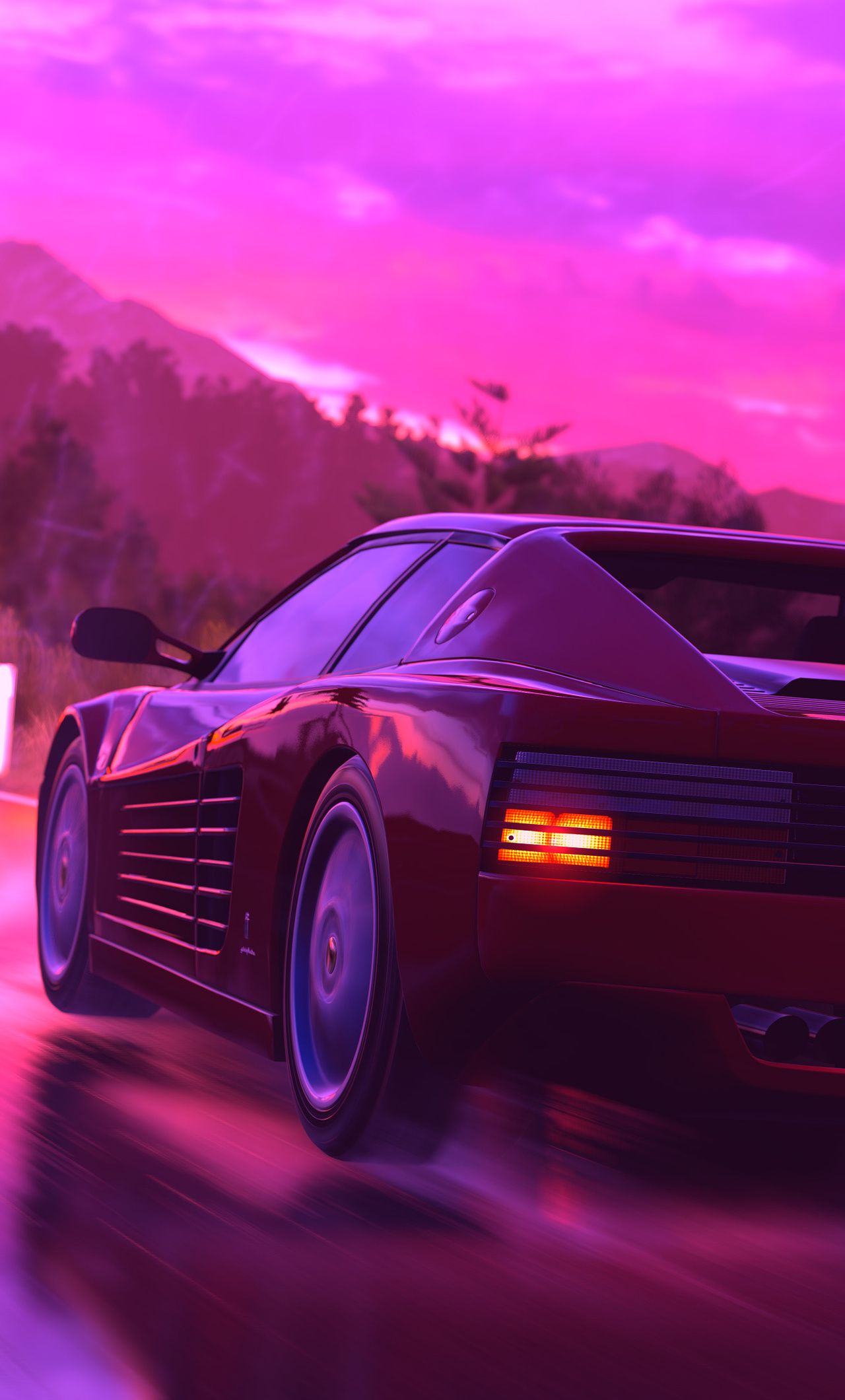 Ferrari Sports Car Retrowave Art 4k iPhone HD 4k Wallpaper, Image, Background QUotes