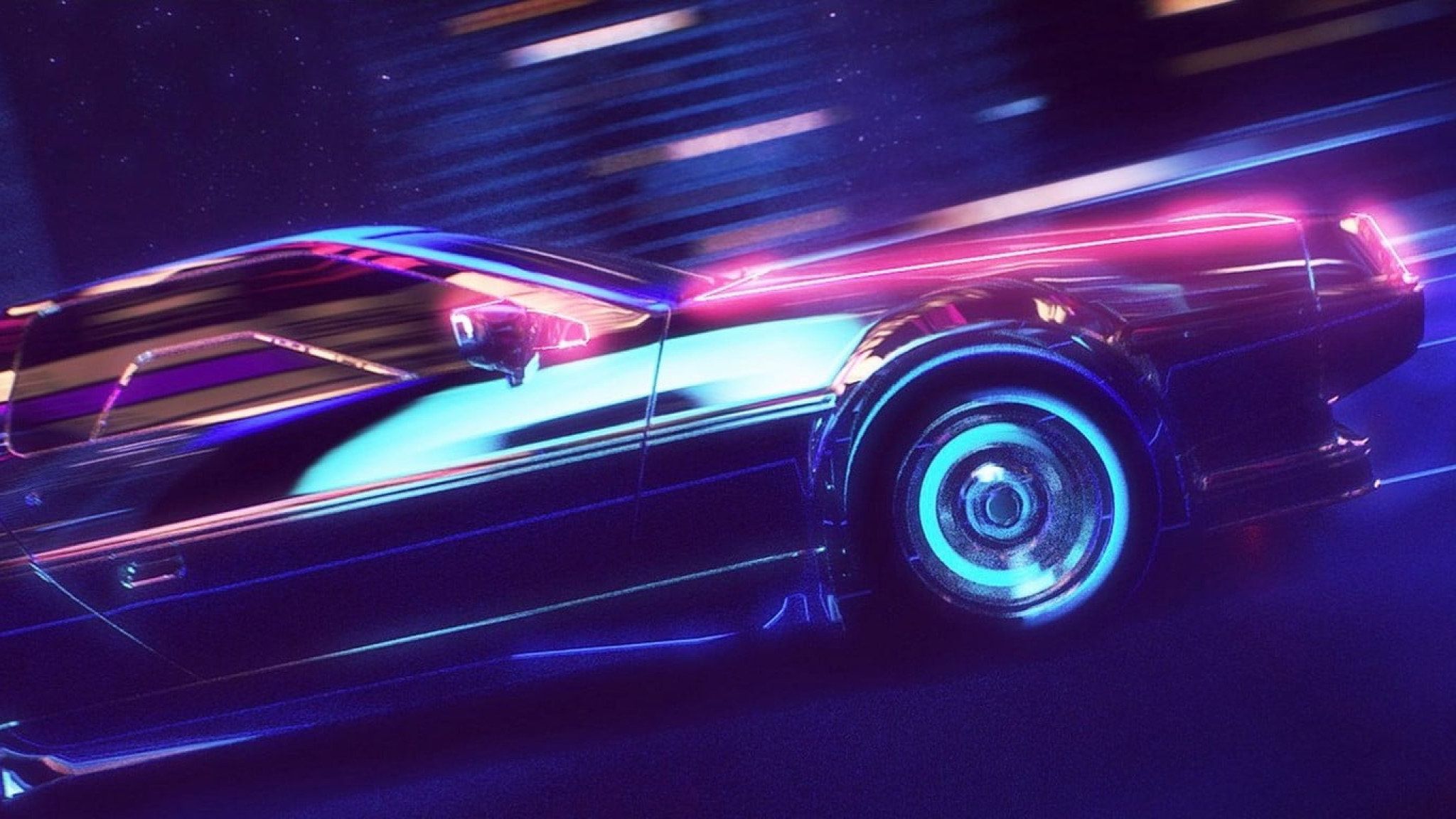 Cars & Motos Wallpaper • Wallpaper black car, pink and blue car timelapse photography, New Retro Wave • Wallpaper For You The Best Wallpaper For Desktop & Mobile