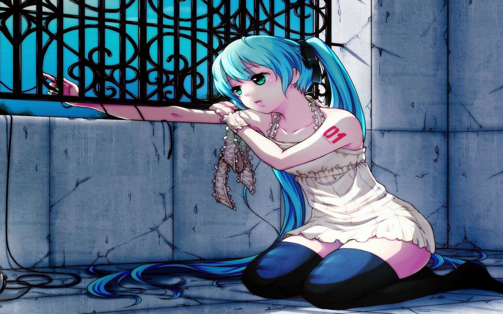 Anime Girl Blue Hair Sad HD Wallpaper