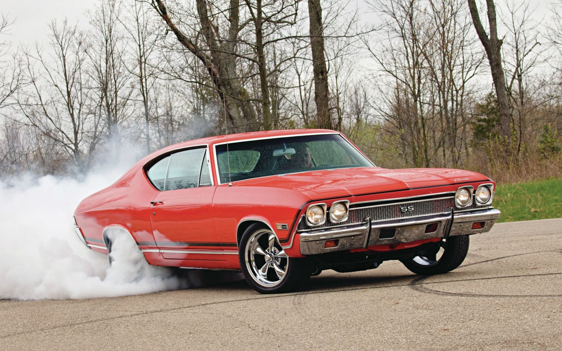 Chevrolet Chevelle SS 1968 burnout roads muscle cars hot rod smoke wallpaperx1200