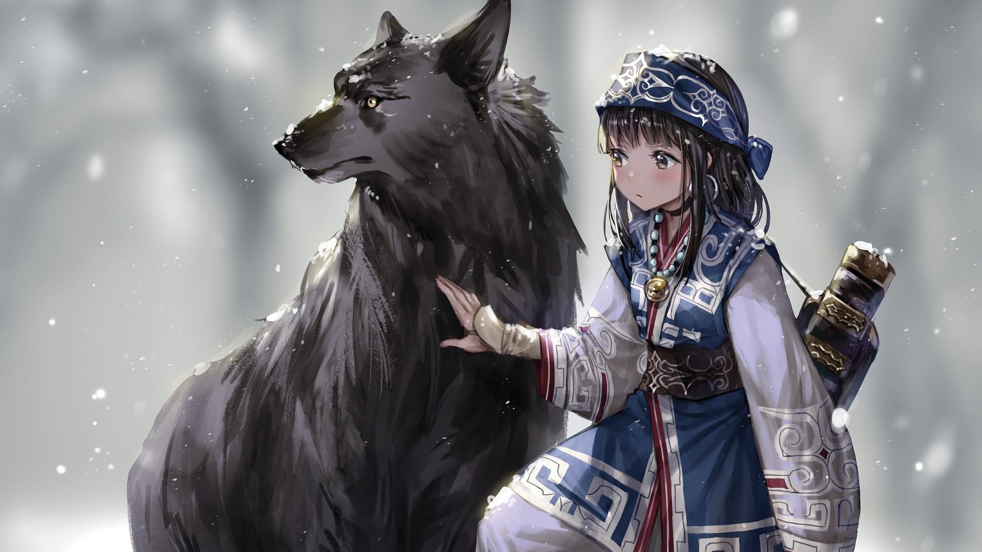 #wolf, #fantasy art, #original characters, #winter, #anime, #snow, #anime girls wallpaper. Mocah.org HD Desktop Wallpaper