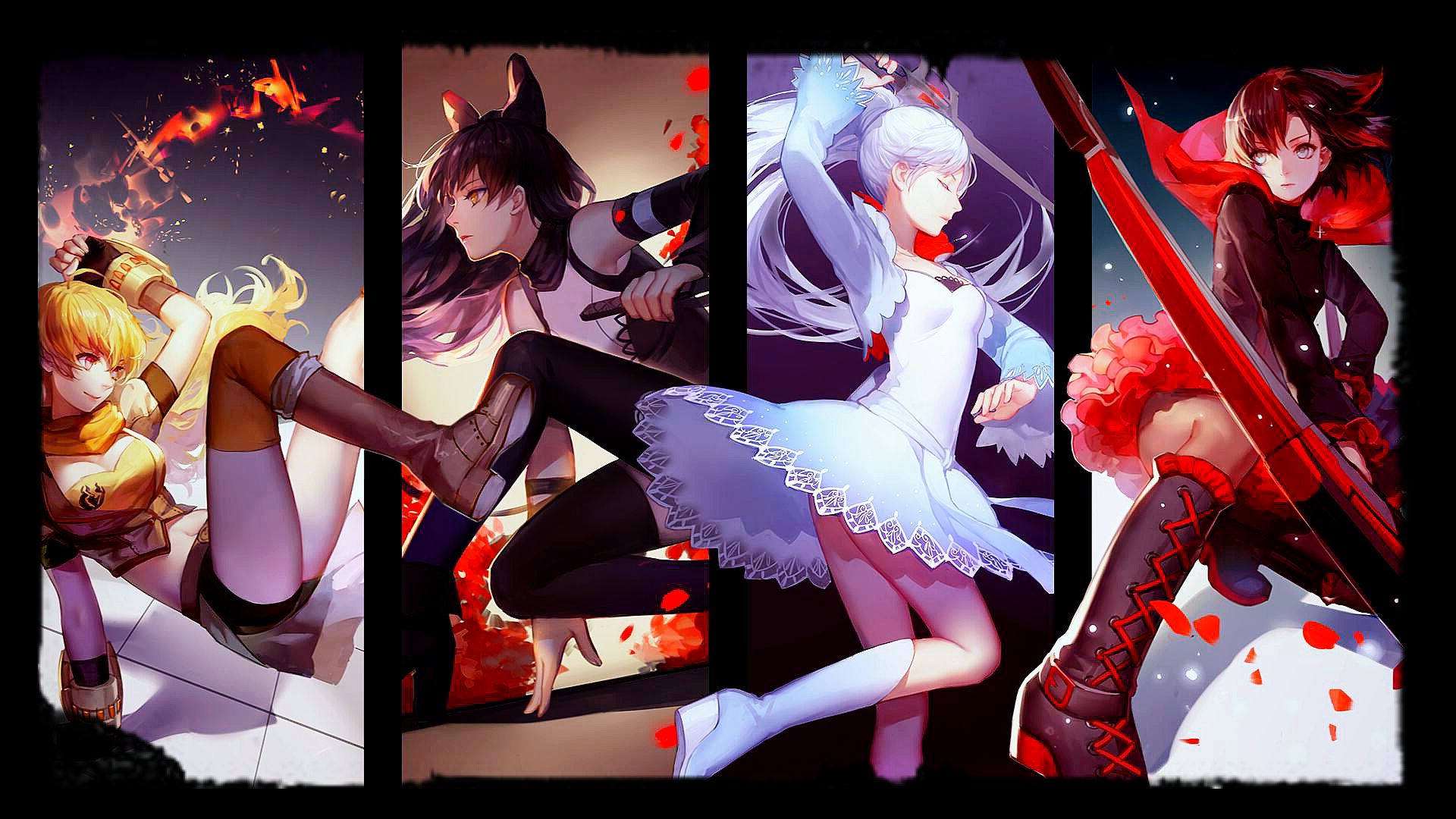 RWBY, Ruby Rose, Weiss Schnee, Blake Belladonna, Yang Xiao Long, Rooster Teeth, Red, White, Black, Yellow, White Dress, Dress, Anime Wallpaper HD / Desktop and Mobile Background
