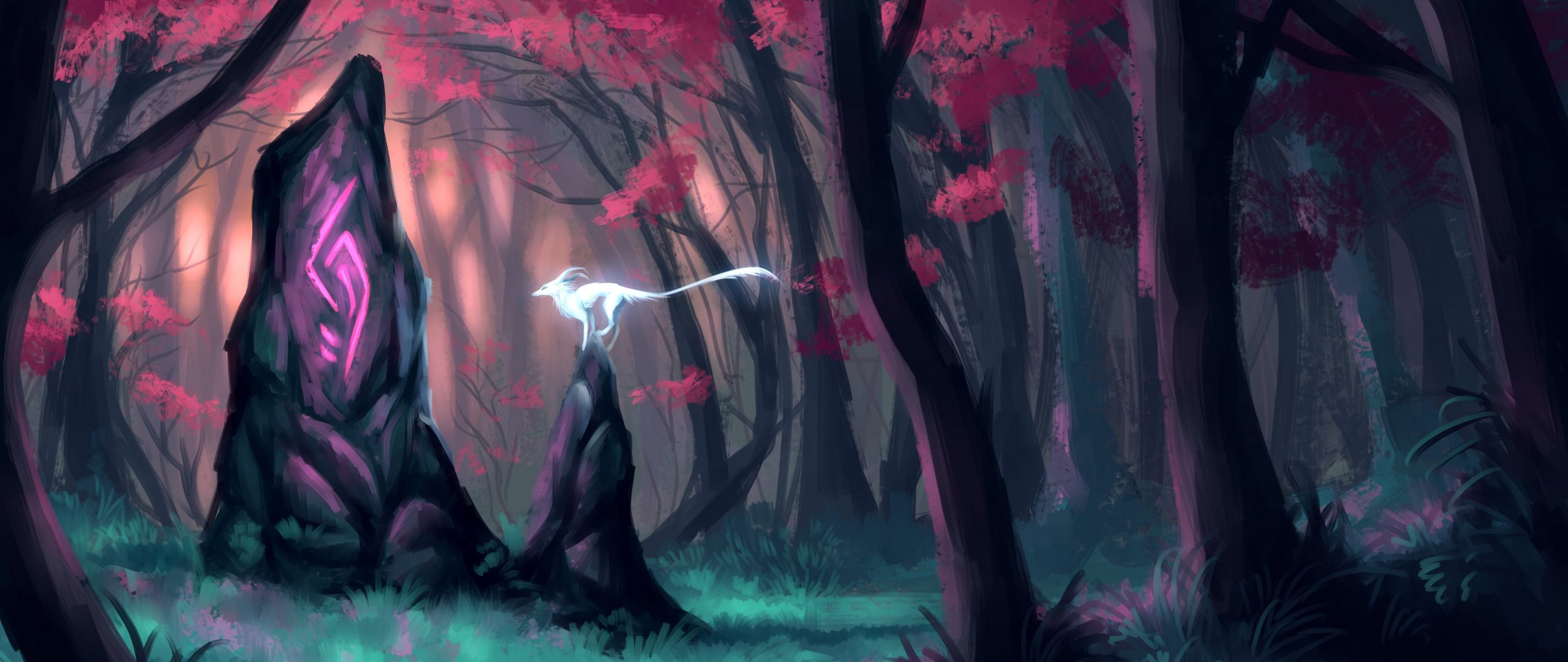 Download wallpaper 2560x1080 animal, fantastic, predator, art, forest, magic forest dual wide 1080p HD background