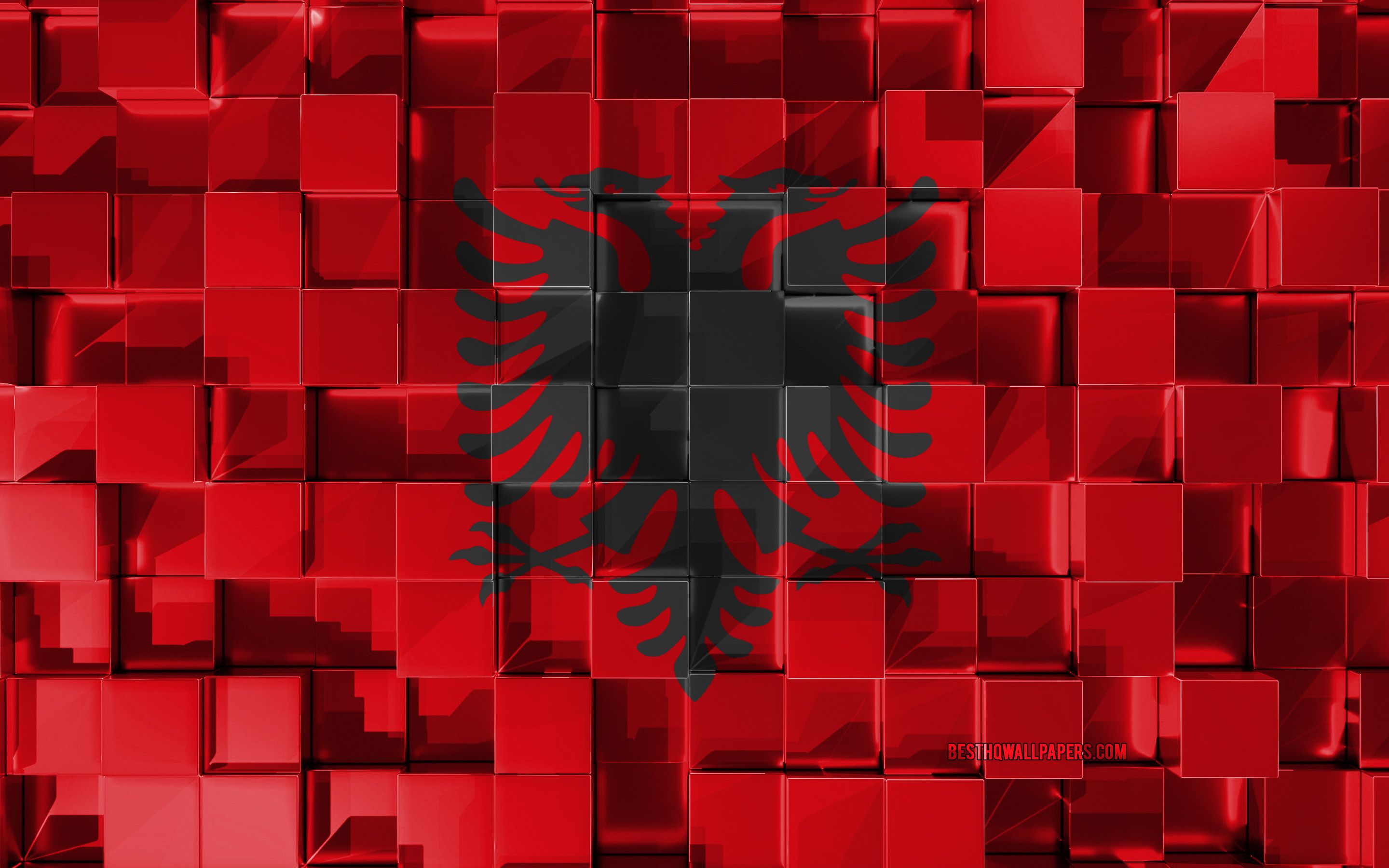 Download wallpaper Flag of Albania, 4k, 3D flag, 3D cubes texture, Albania flag, 3D art, Albania, Europe, 3D texture for desktop with resolution 2880x1800. High Quality HD picture wallpaper