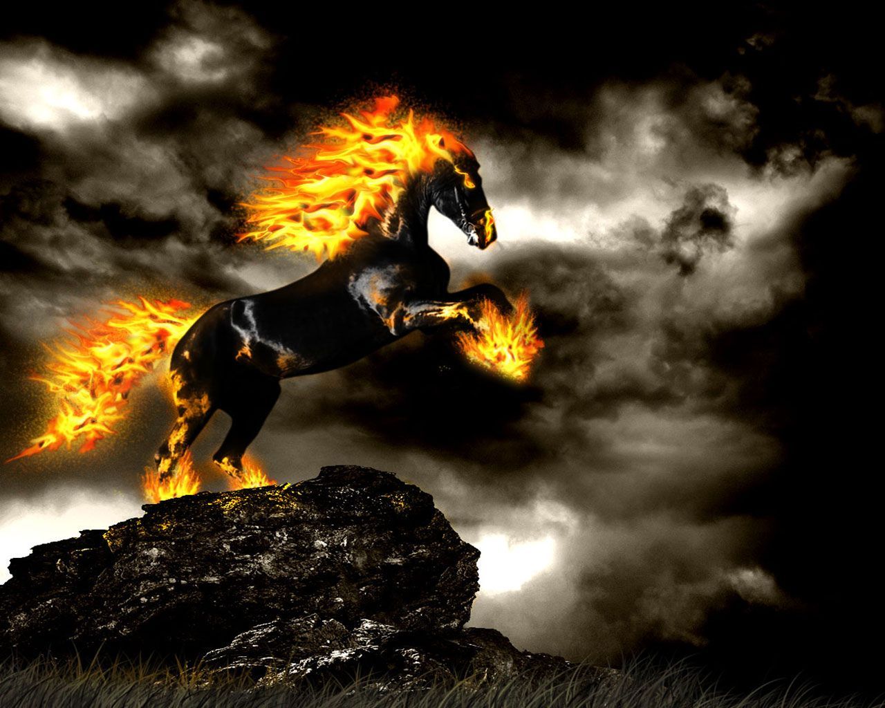 Horses Fire Free Wallpaper. Horse wallpaper, Fire horse, Fire art